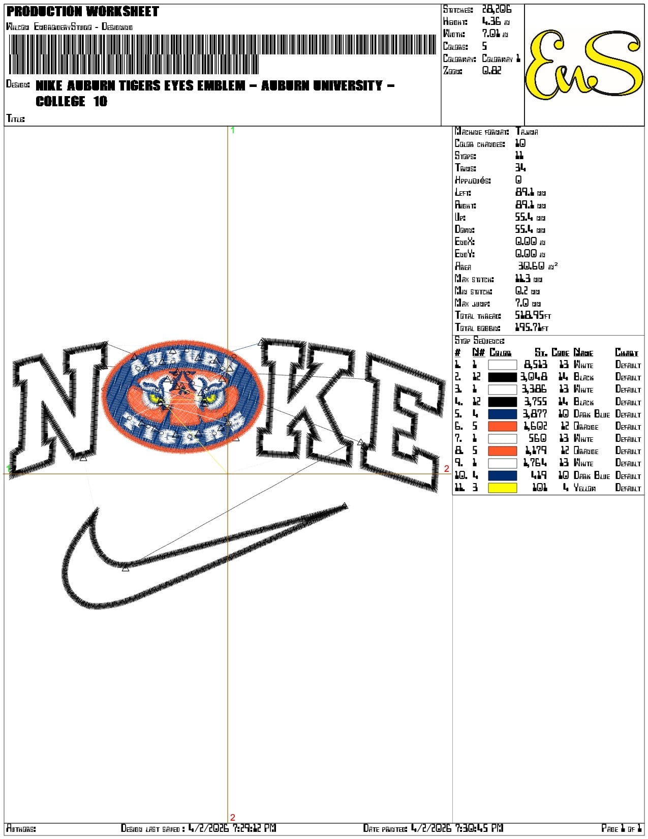 Nike Auburn Tigers Eyes Emblem Auburn University   - Elegant embroidery design file-instant download — view 3