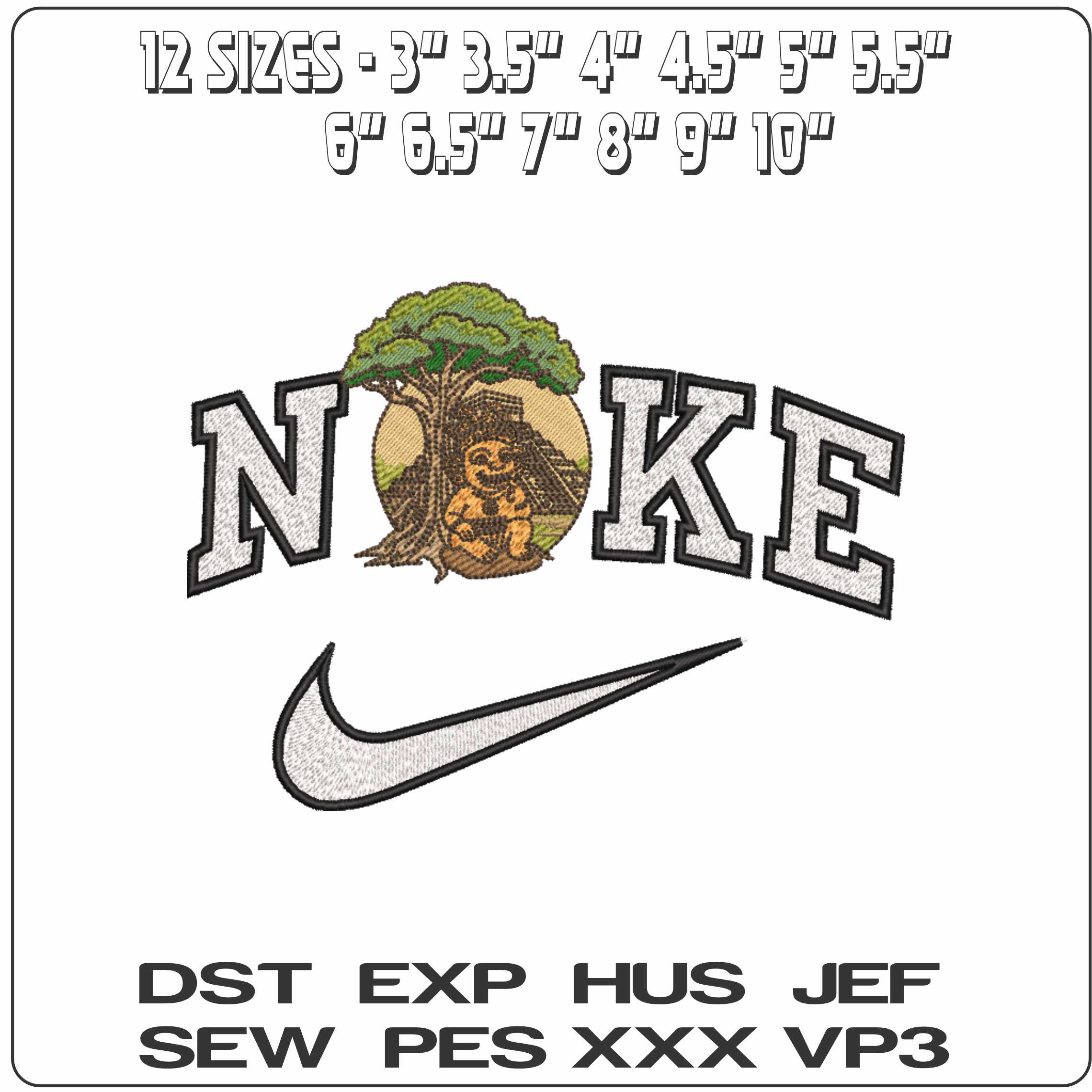 Nike Aztec Pyramid with Symbol and Tree   - Elegant embroidery design file-instant download — view 2