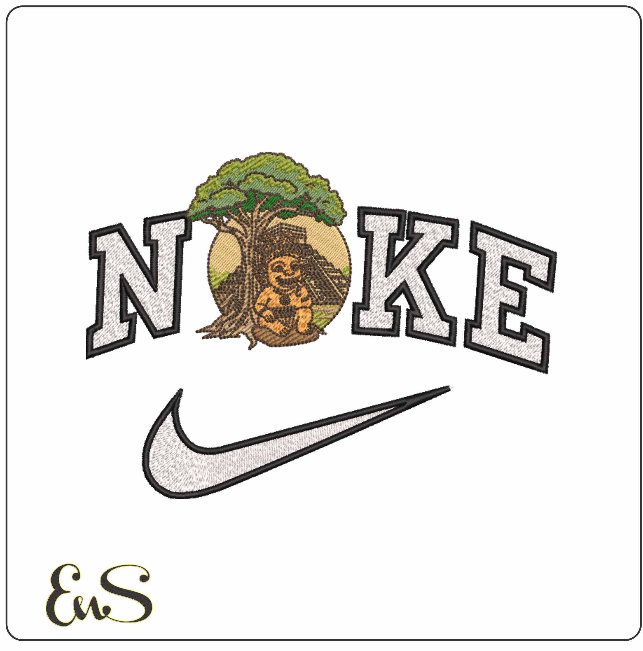 Nike Aztec Pyramid with Symbol and Tree   - Elegant embroidery design file-instant download