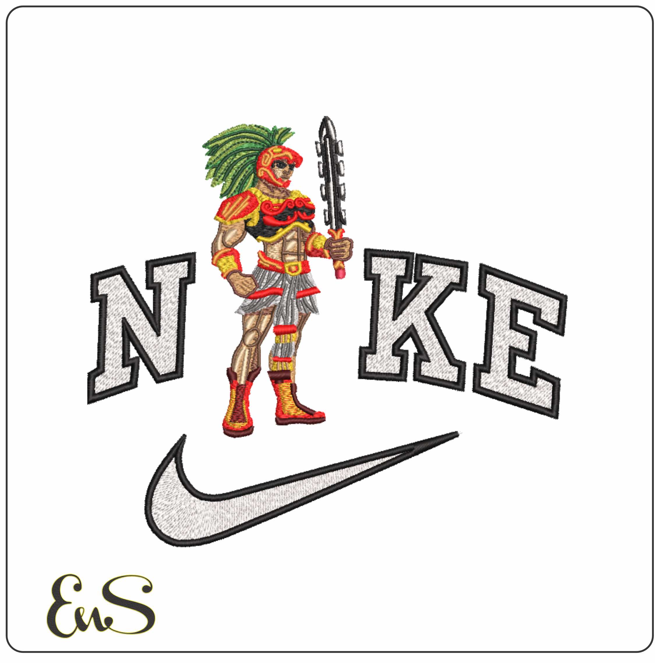 Nike Aztec Warrior with Macuahuitl Sword   - Elegant embroidery design file-instant download