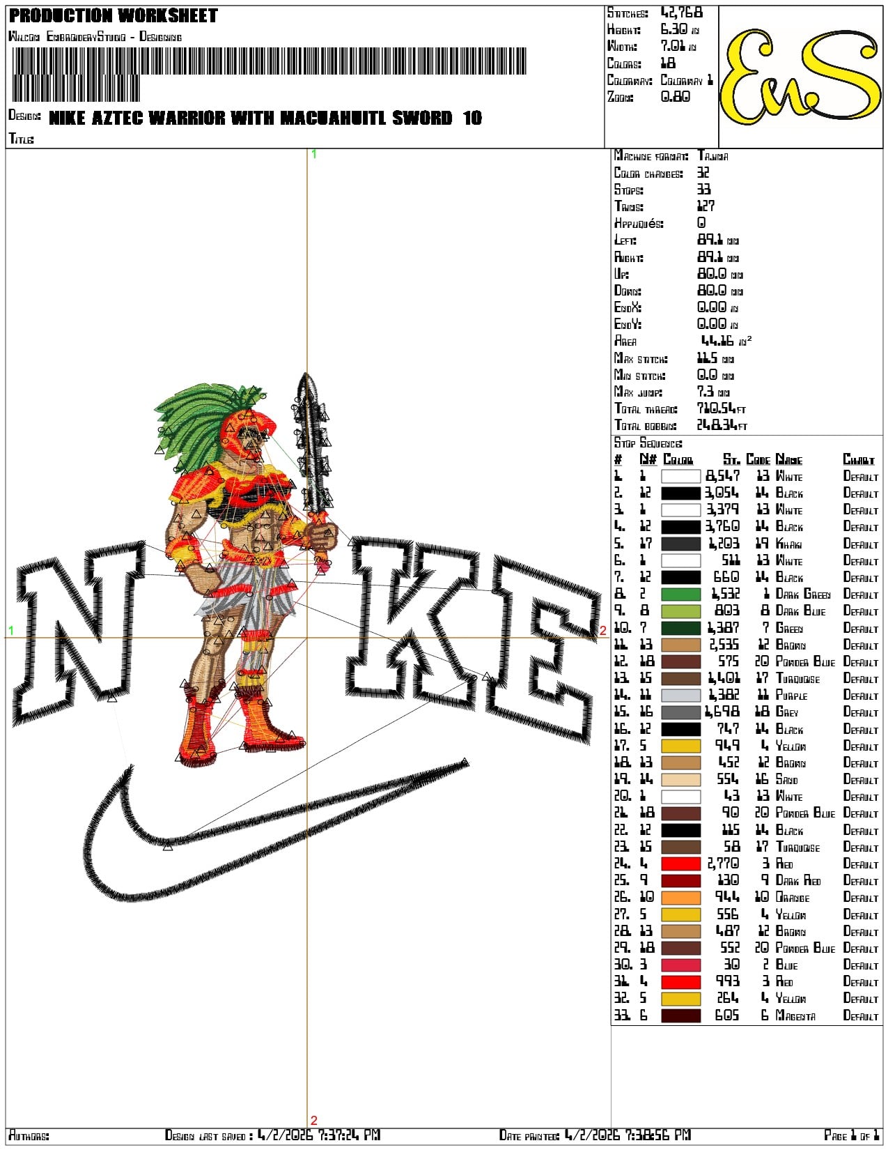 Nike Aztec Warrior with Macuahuitl Sword   - Elegant embroidery design file-instant download — view 3