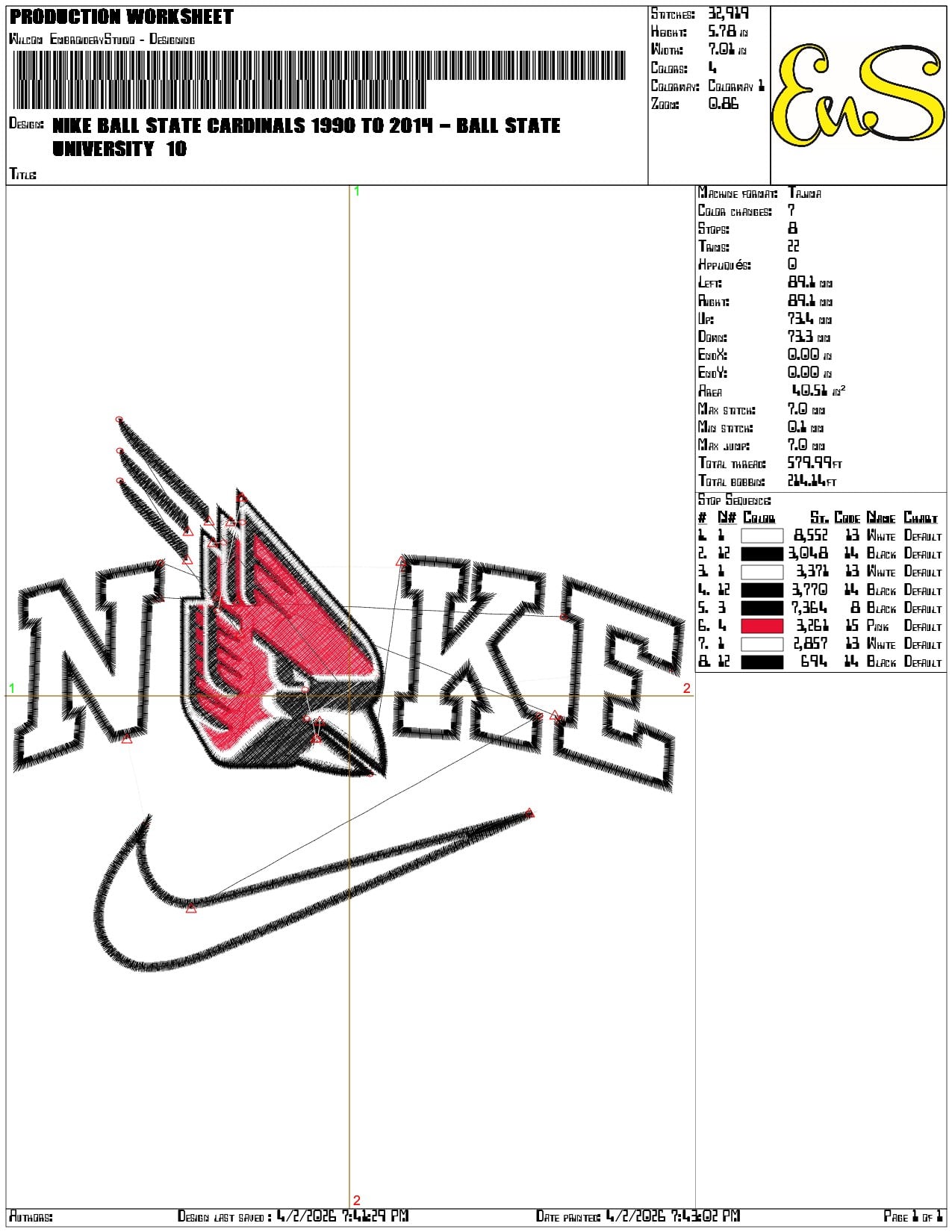 Nike Ball State Cardinals 1990 to 2014 University   - Elegant embroidery design file-instant download — view 3