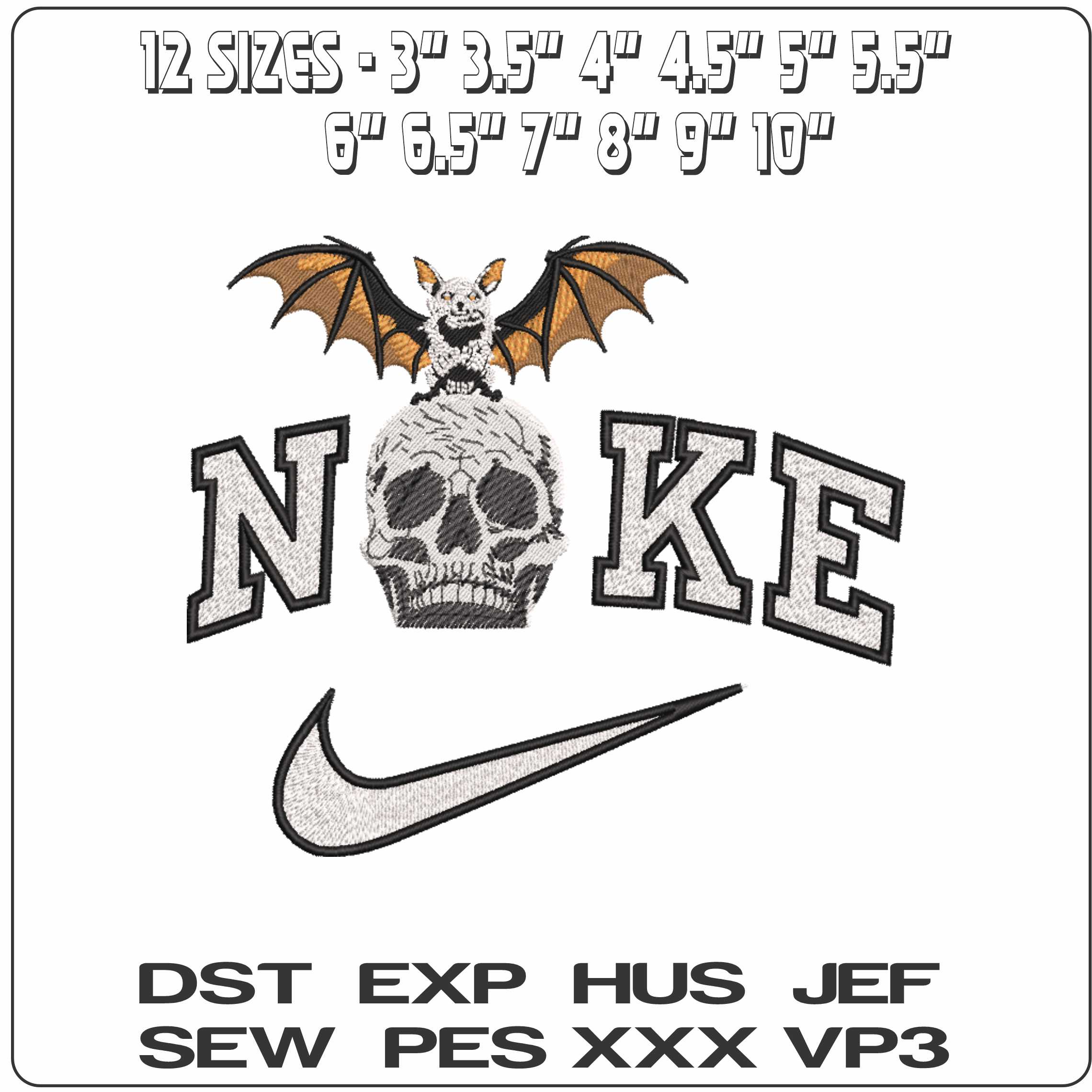 Nike Bat on Skull   - Elegant embroidery design file-instant download — view 2