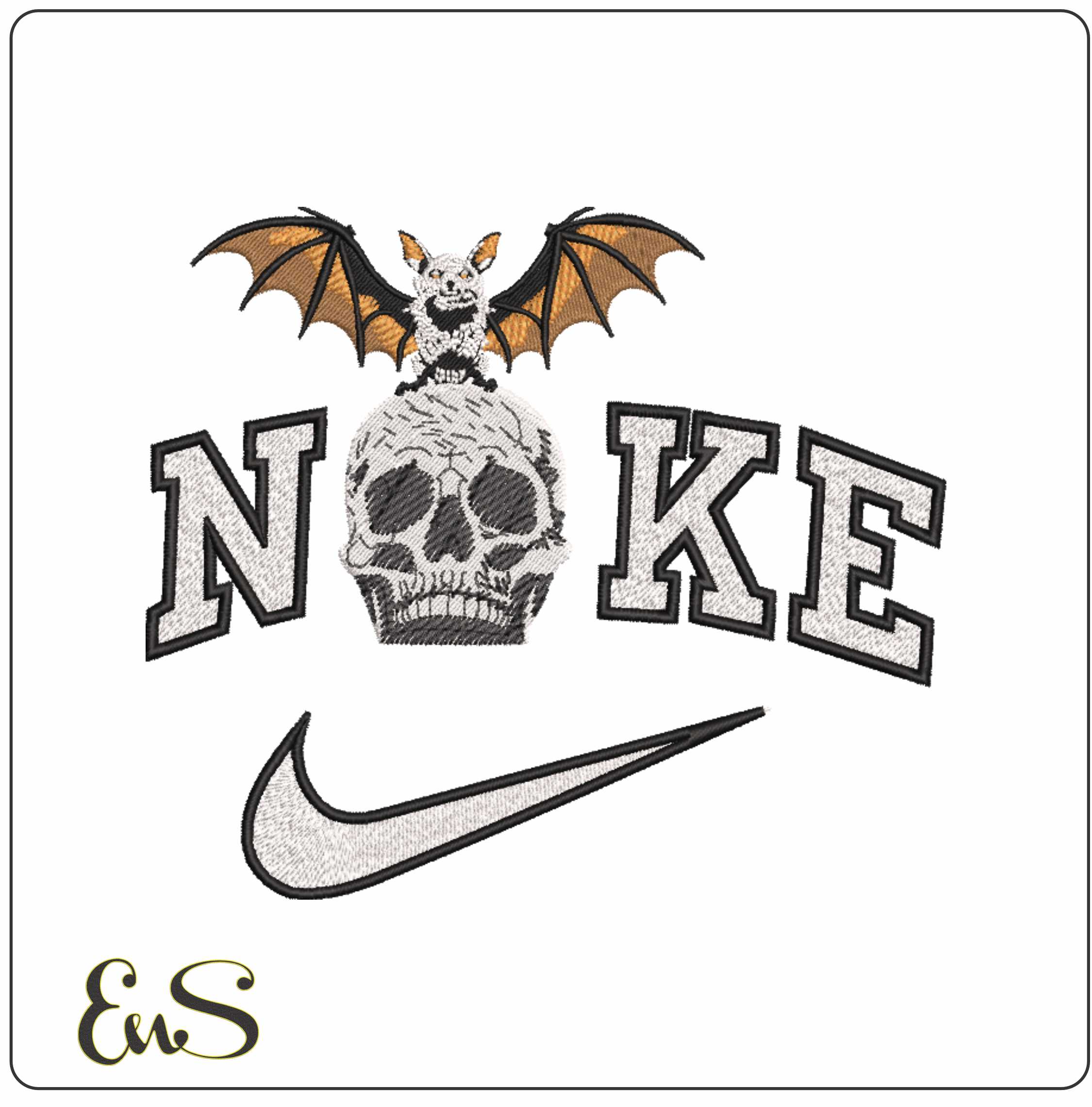 Nike Bat on Skull   - Elegant embroidery design file-instant download