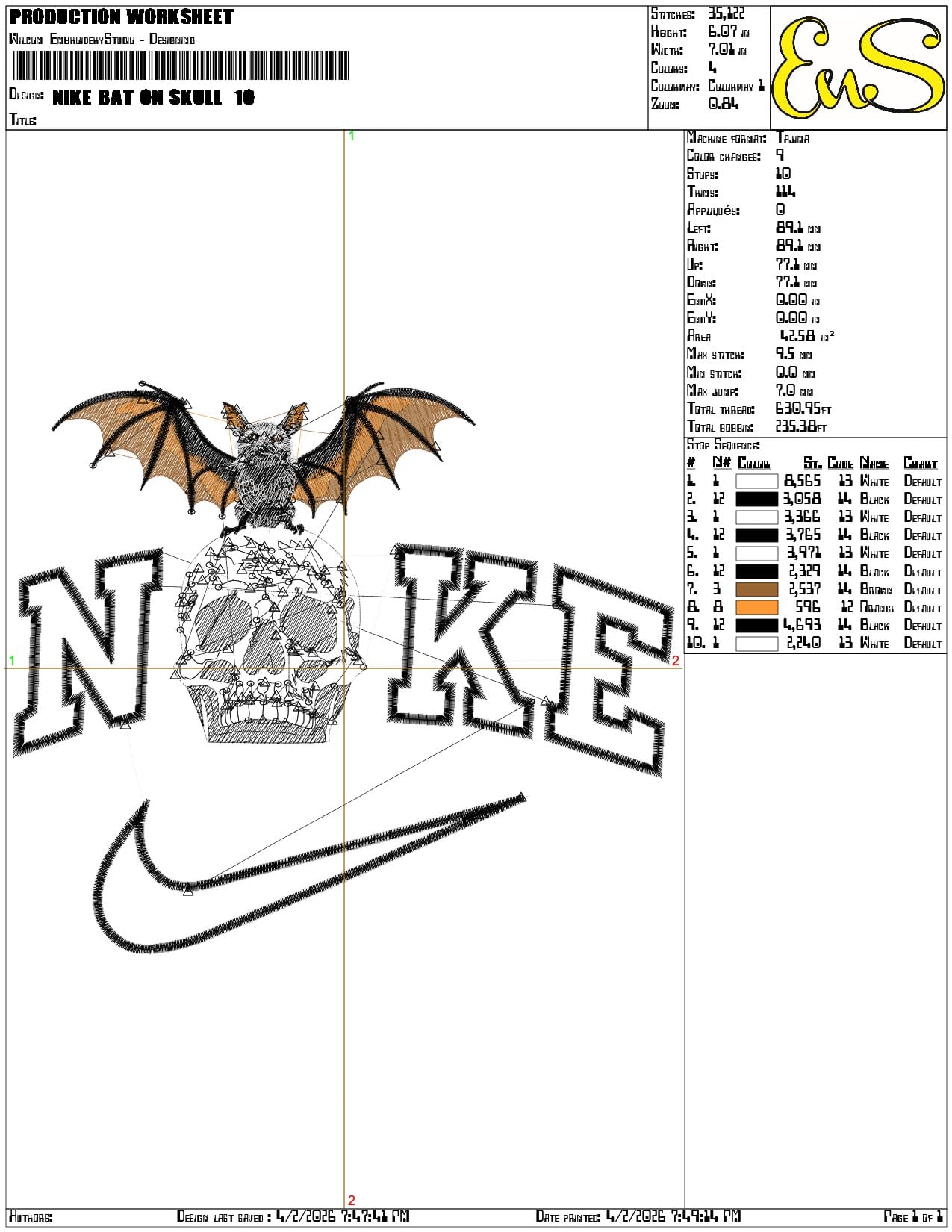 Nike Bat on Skull   - Elegant embroidery design file-instant download — view 3