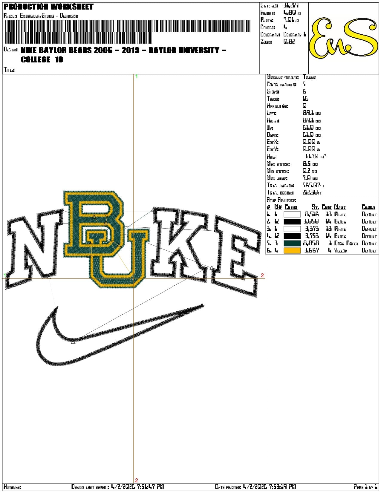 Nike Baylor Bears 2005 2019 Baylor University   - Elegant embroidery design file-instant download — view 3