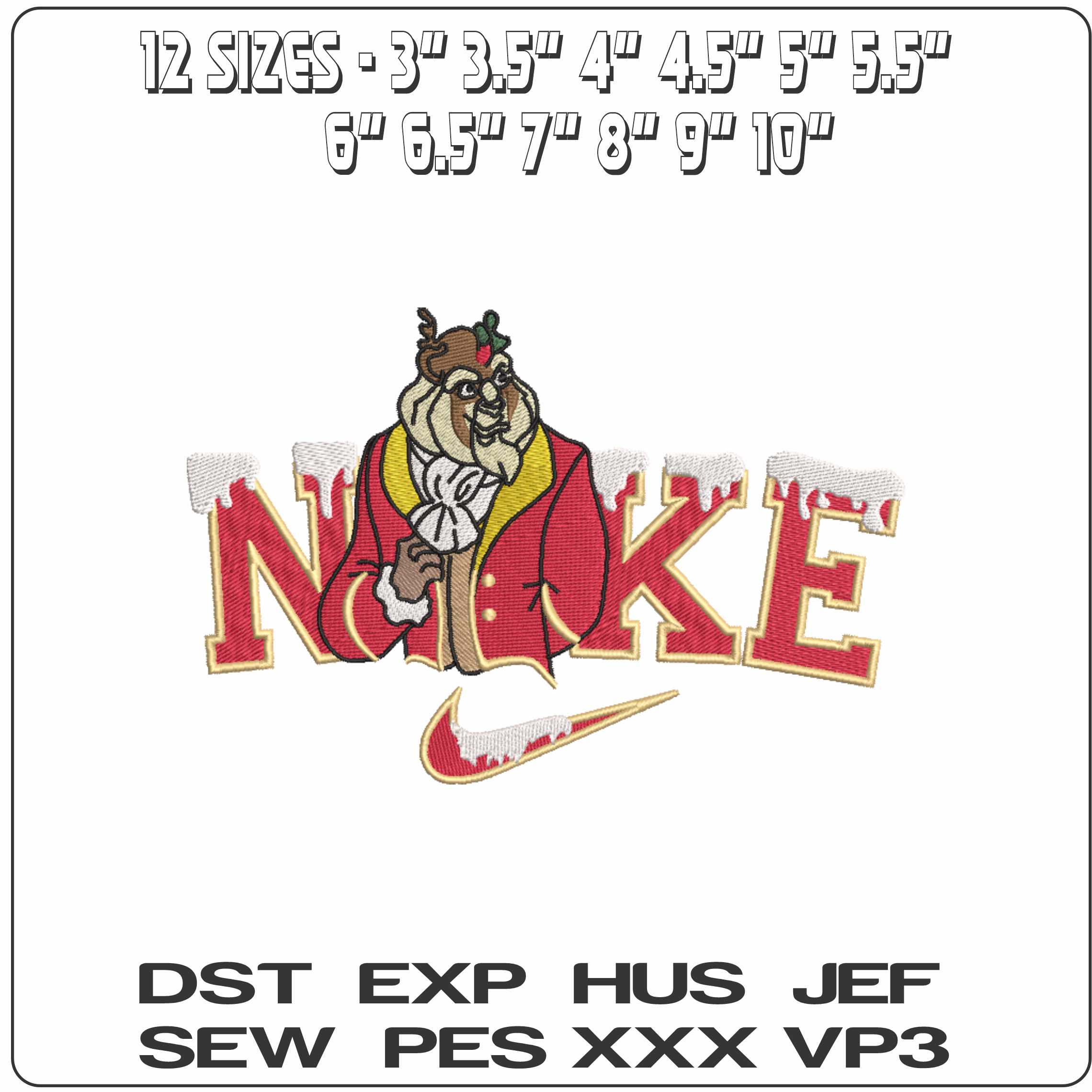 Nike Beast with Snow Beauty and the Beast   - Elegant embroidery design file-instant download — view 2