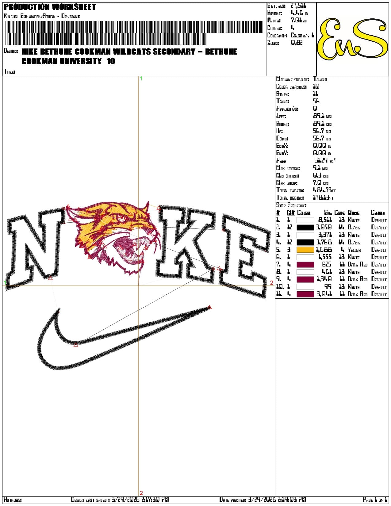 Nike Bethune Cookman Wildcats Secondary University   - Elegant embroidery design file-instant download — view 3