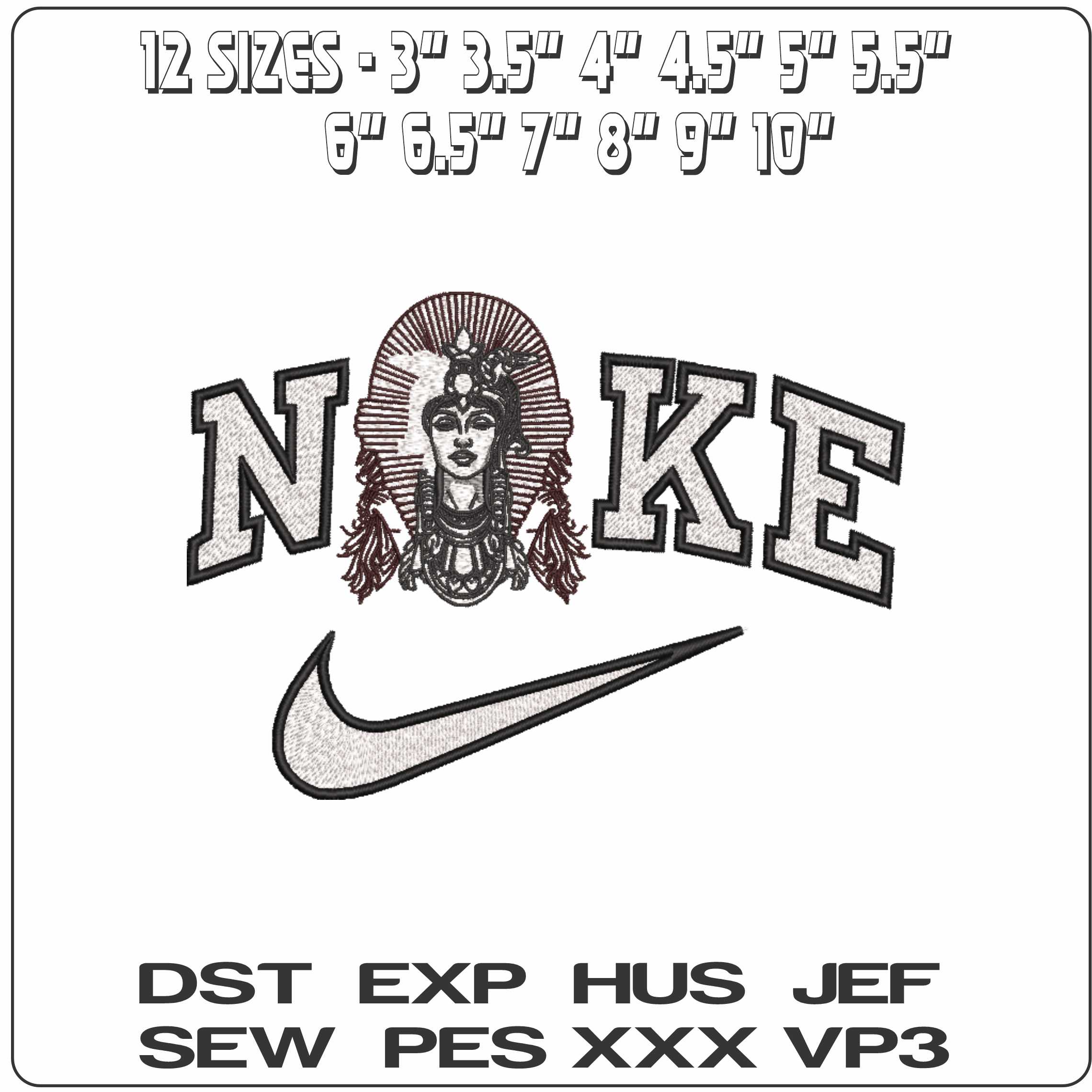 Nike Black and White Cleoptra Head   - Elegant embroidery design file-instant download — view 2