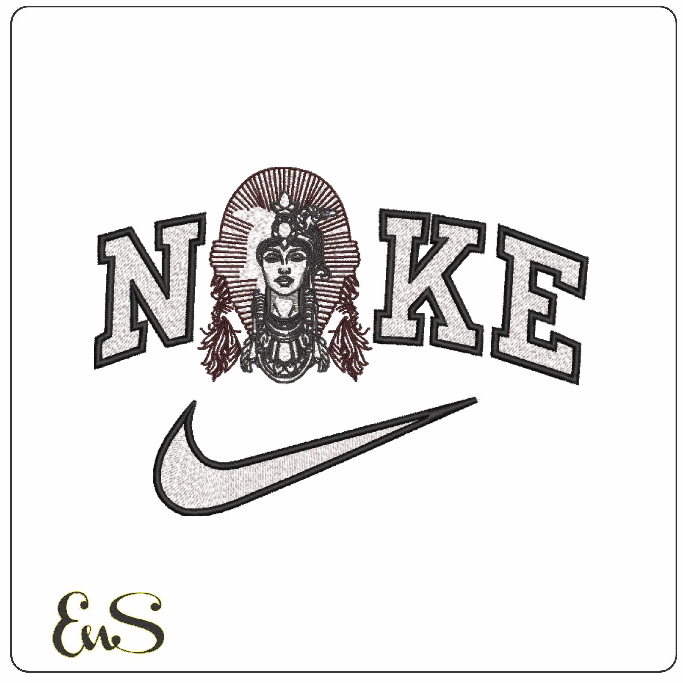 Nike Black and White Cleoptra Head   - Elegant embroidery design file-instant download