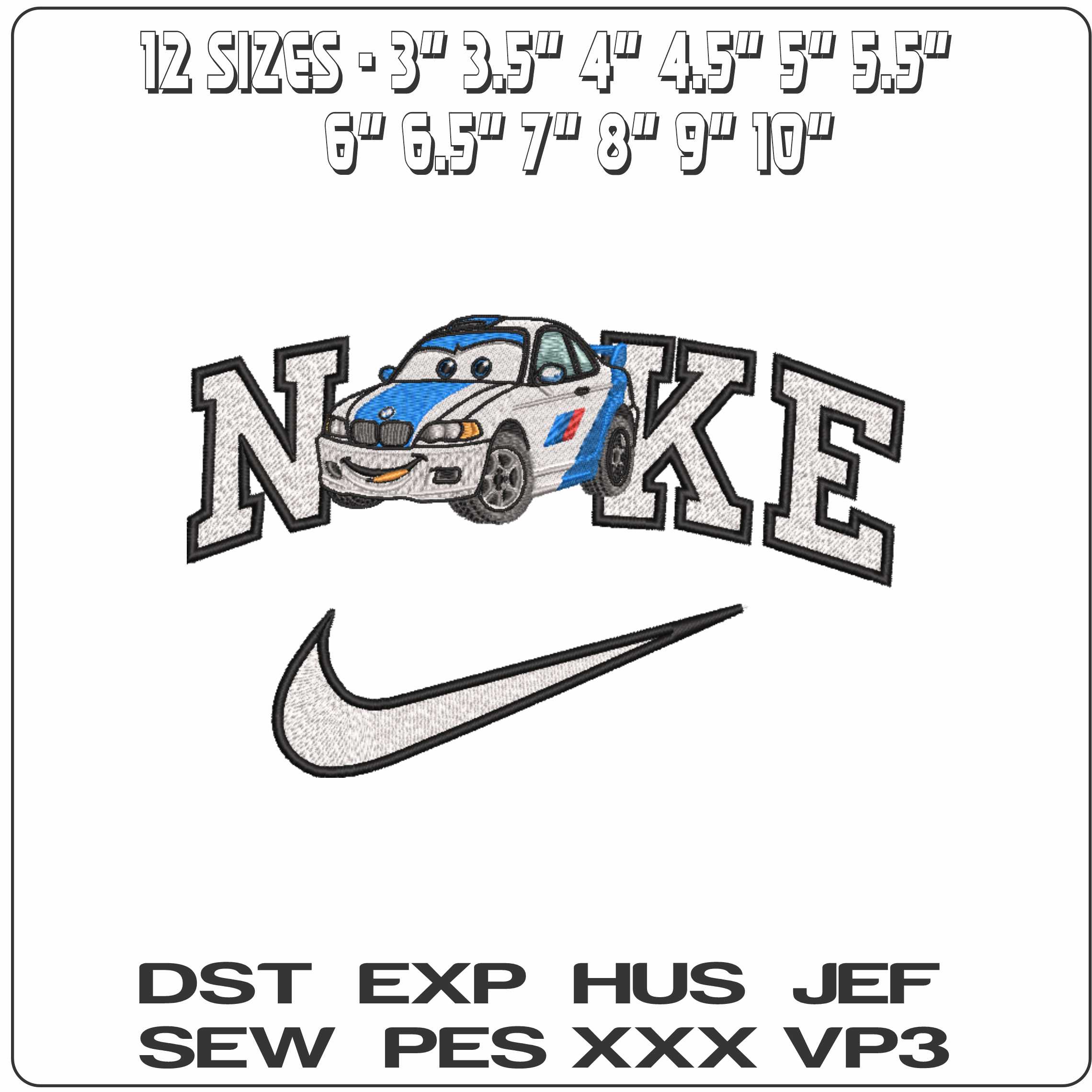 Nike BMW M Sport Cars Style Cars Cartoon   - Elegant embroidery design file-instant download — view 2