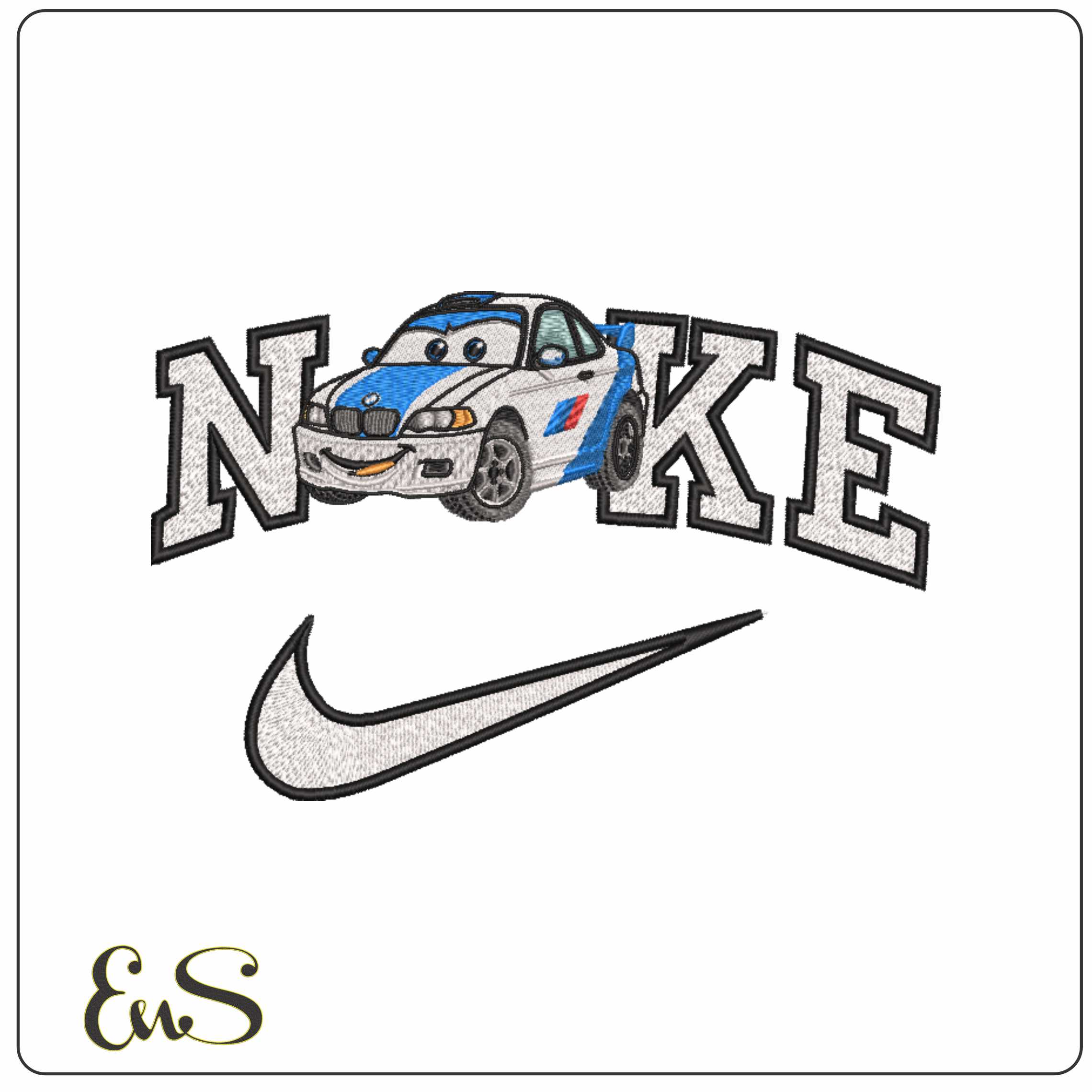 Nike BMW M Sport Cars Style Cars Cartoon   - Elegant embroidery design file-instant download
