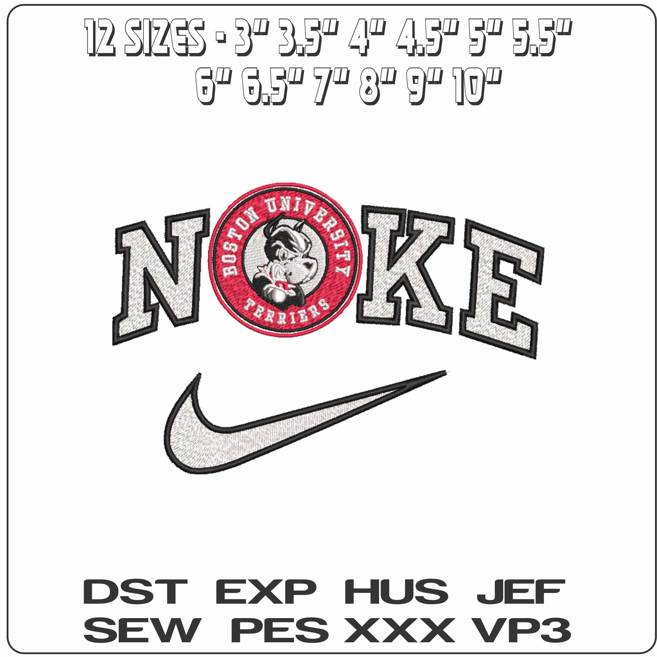 Nike Boston University Terriers Emblem Boston University   - Elegant embroidery design file-instant download — view 2