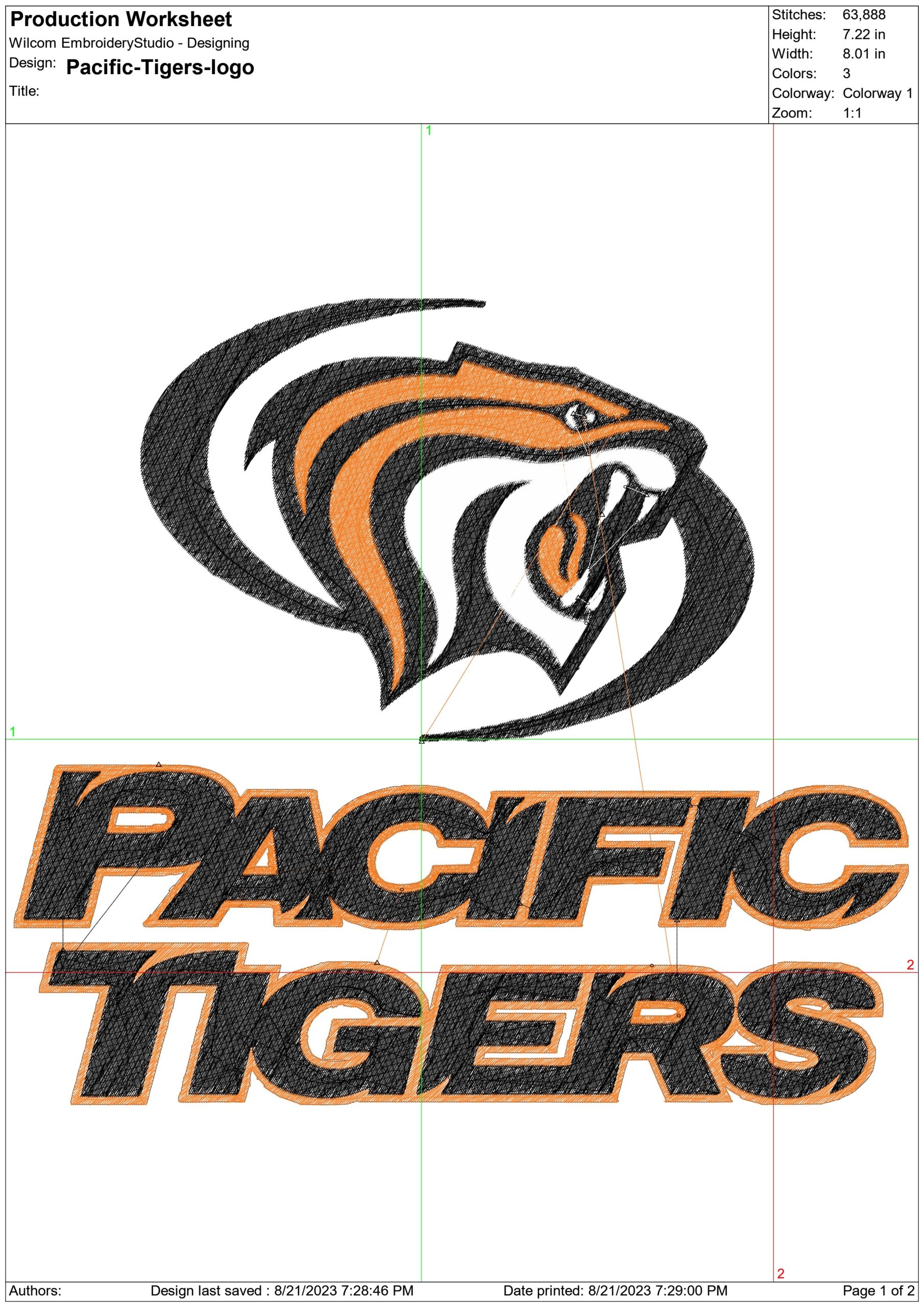 Pacific Tigers embroidery design -Pacific Tigers University, men's basketball embroidery machine pattern embroidery file - instant download — view 2