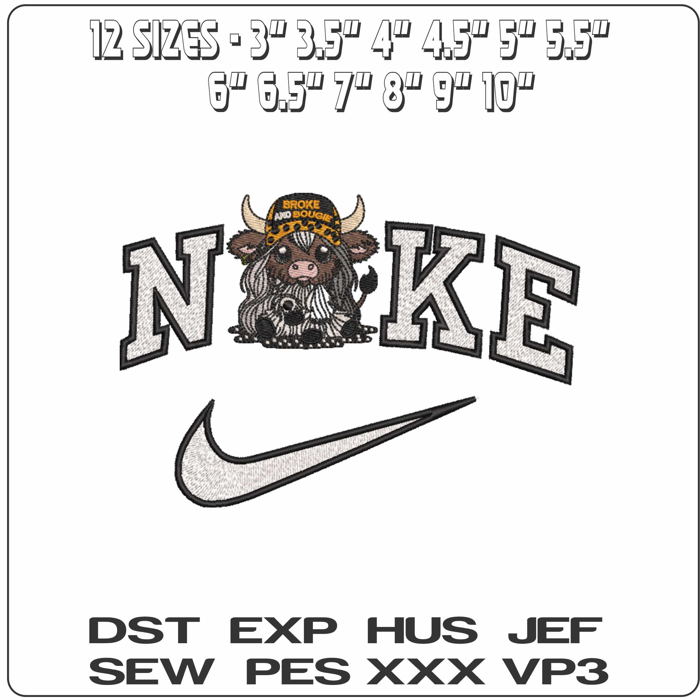 Nike Broke and Bougie Highland Cow    - Elegant embroidery design file-instant download — view 2