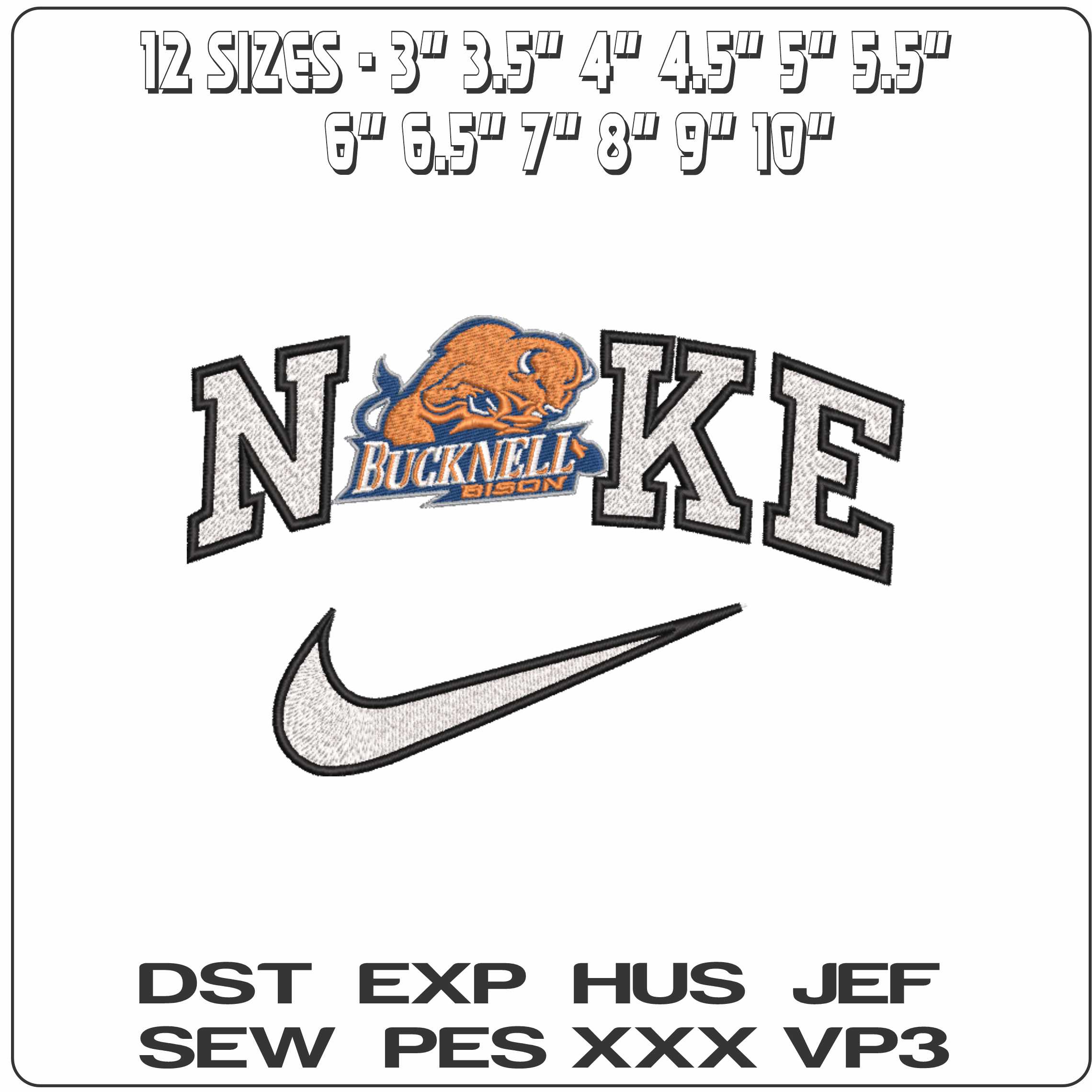 Nike Bucknell Bison 2002 on Bucknell University    - Elegant embroidery design file-instant download — view 2
