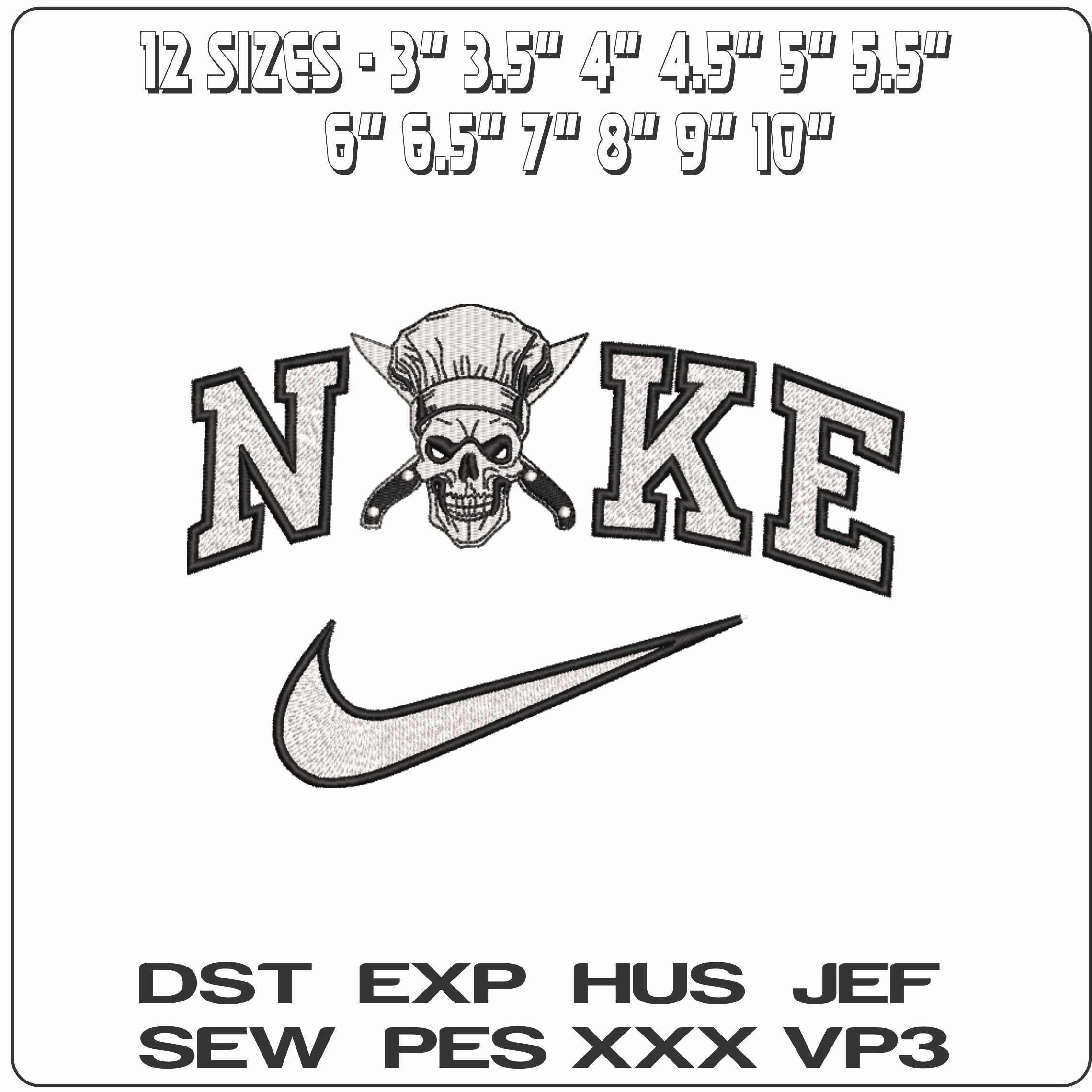 Nike Chef Skull with Crossed Knives     - Elegant embroidery design file-instant download — view 2