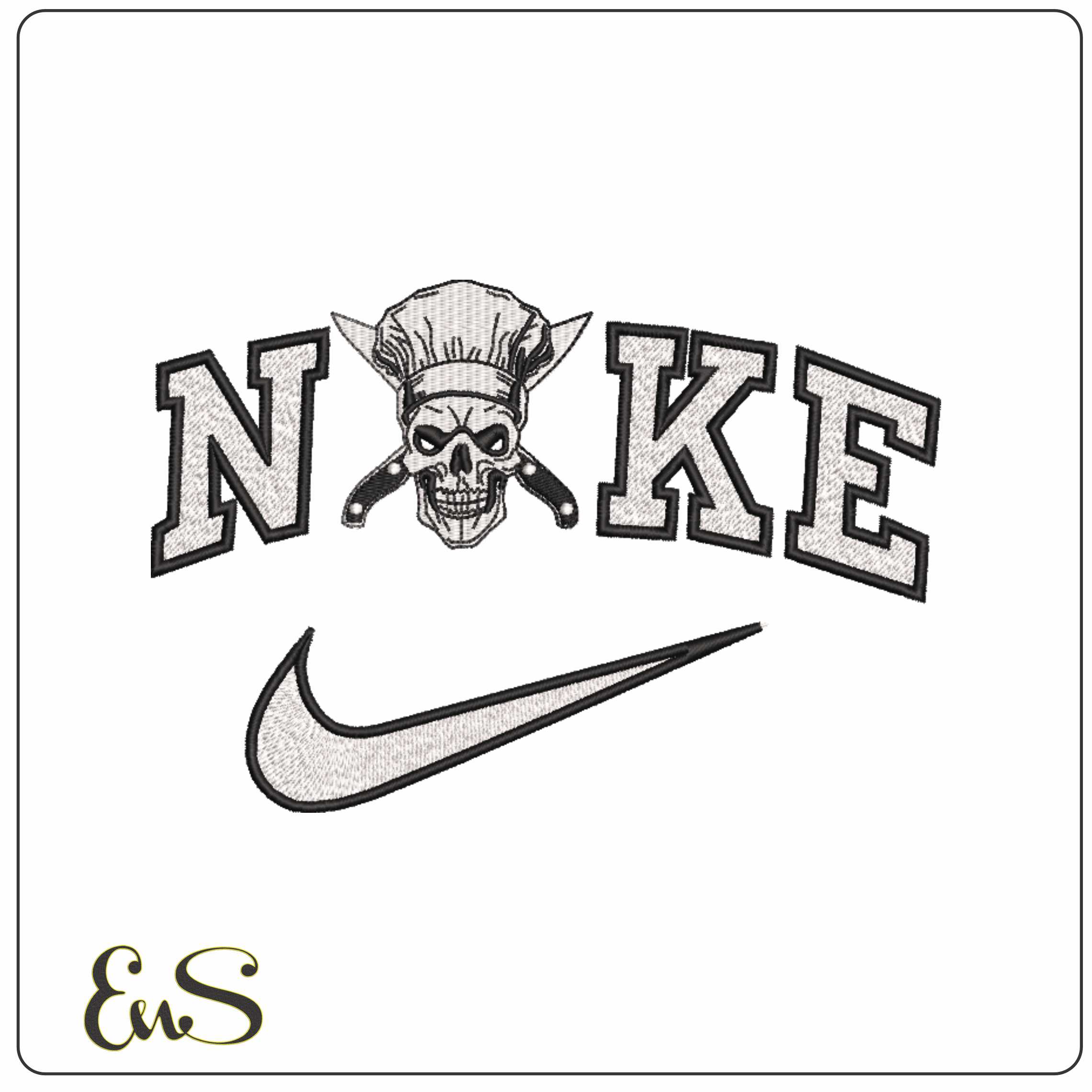 Nike Chef Skull with Crossed Knives     - Elegant embroidery design file-instant download