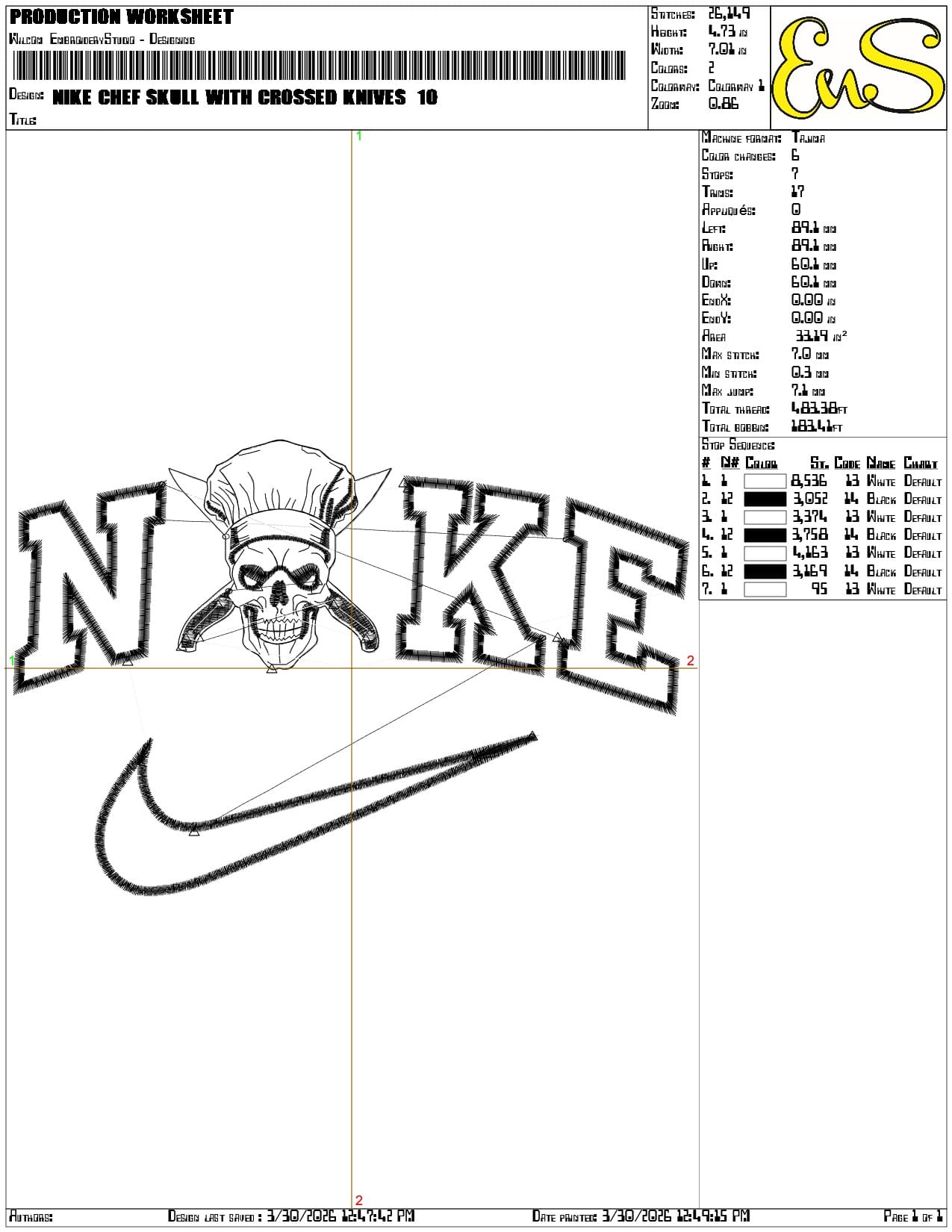 Nike Chef Skull with Crossed Knives     - Elegant embroidery design file-instant download — view 3