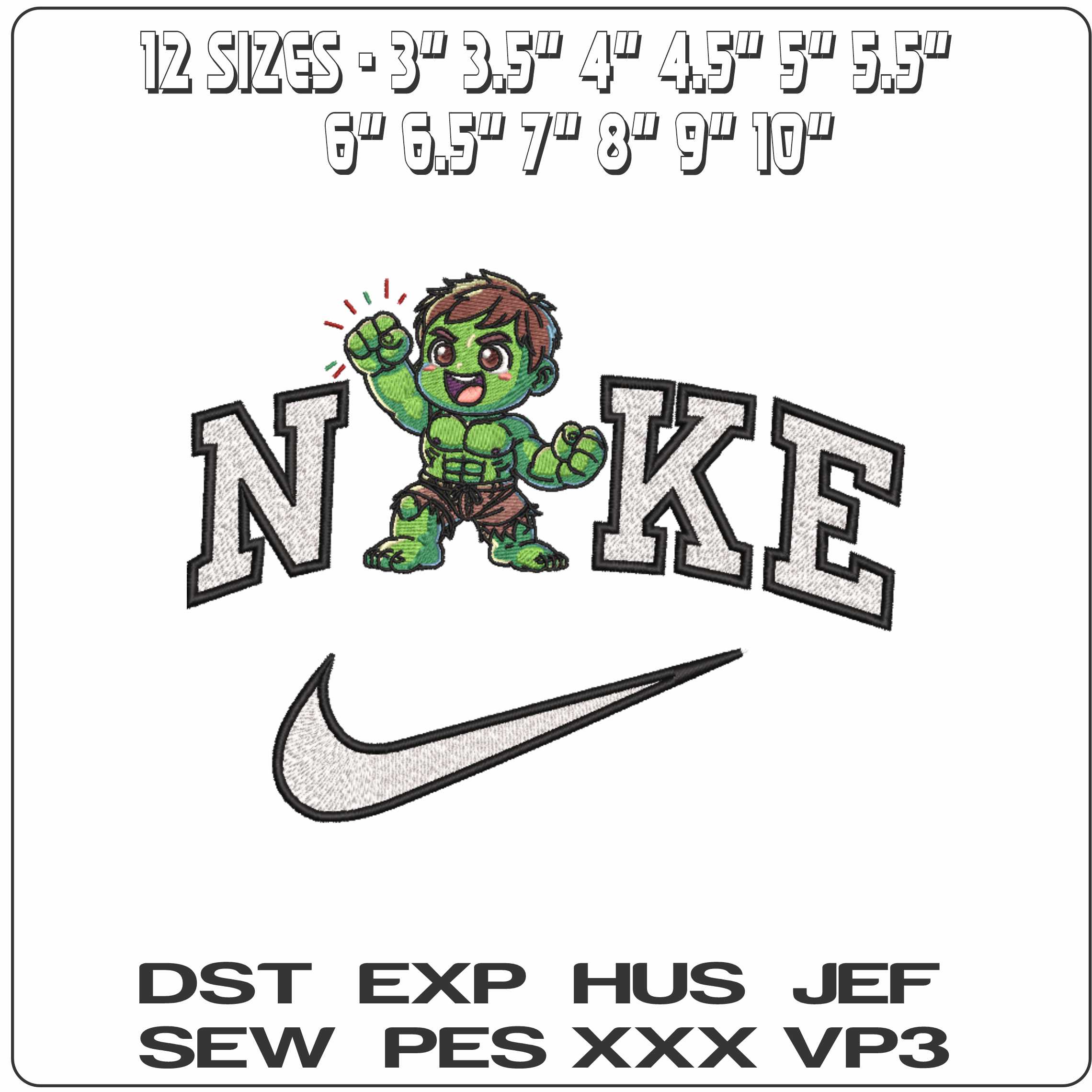 Nike Chibi Baby Hulk Marvel Comics     - Elegant embroidery design file-instant download — view 2