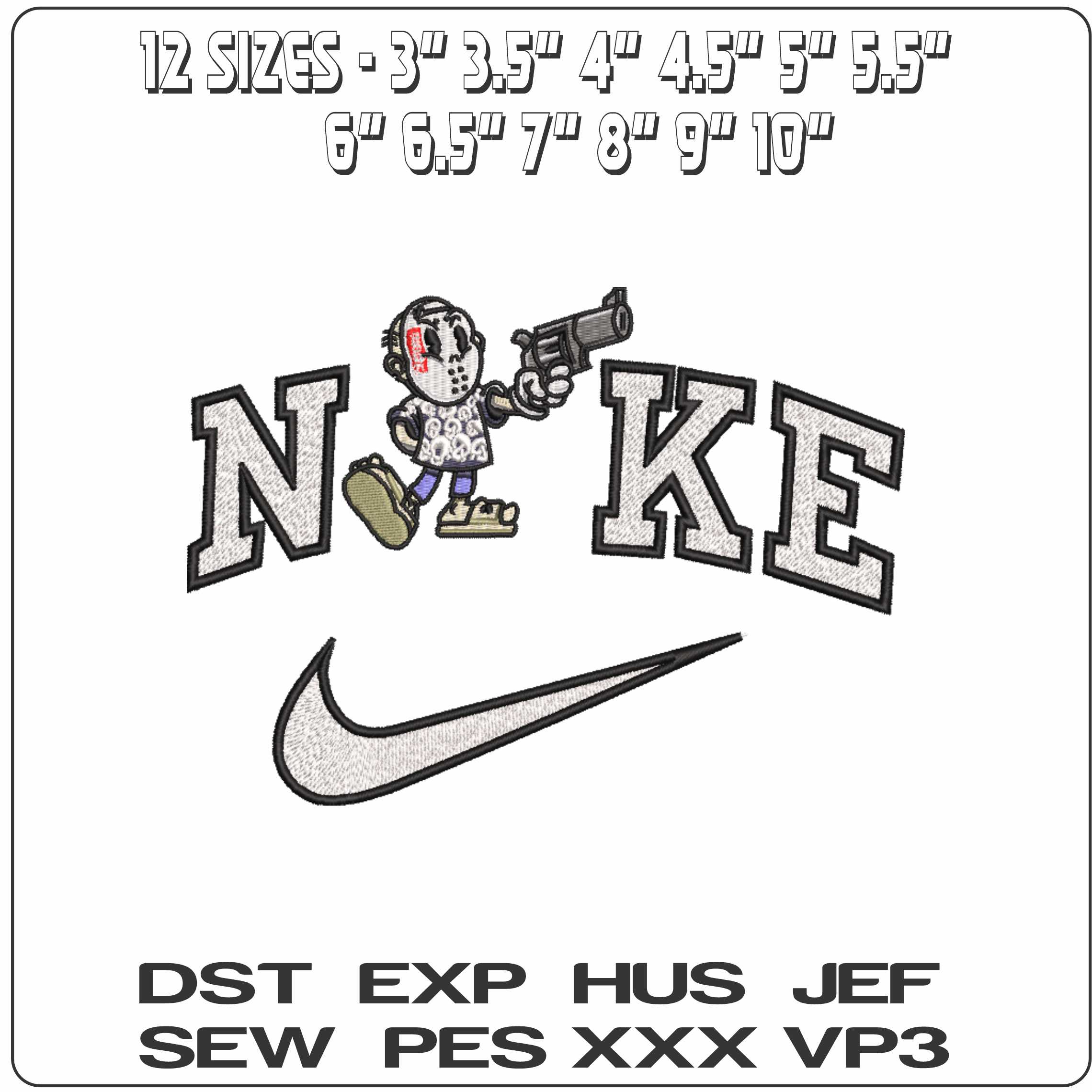 Nike Chibi Friday 13th with a Gun     - Elegant embroidery design file-instant download — view 2