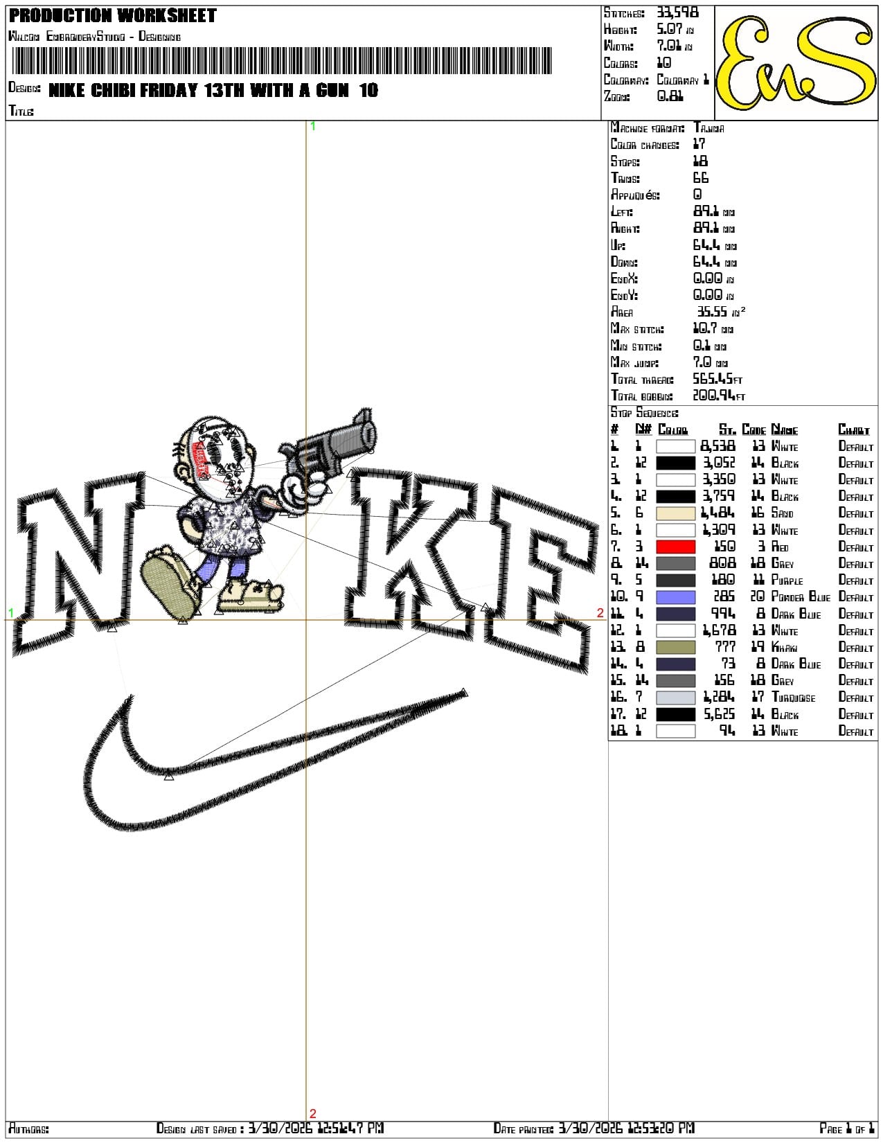 Nike Chibi Friday 13th with a Gun     - Elegant embroidery design file-instant download — view 3