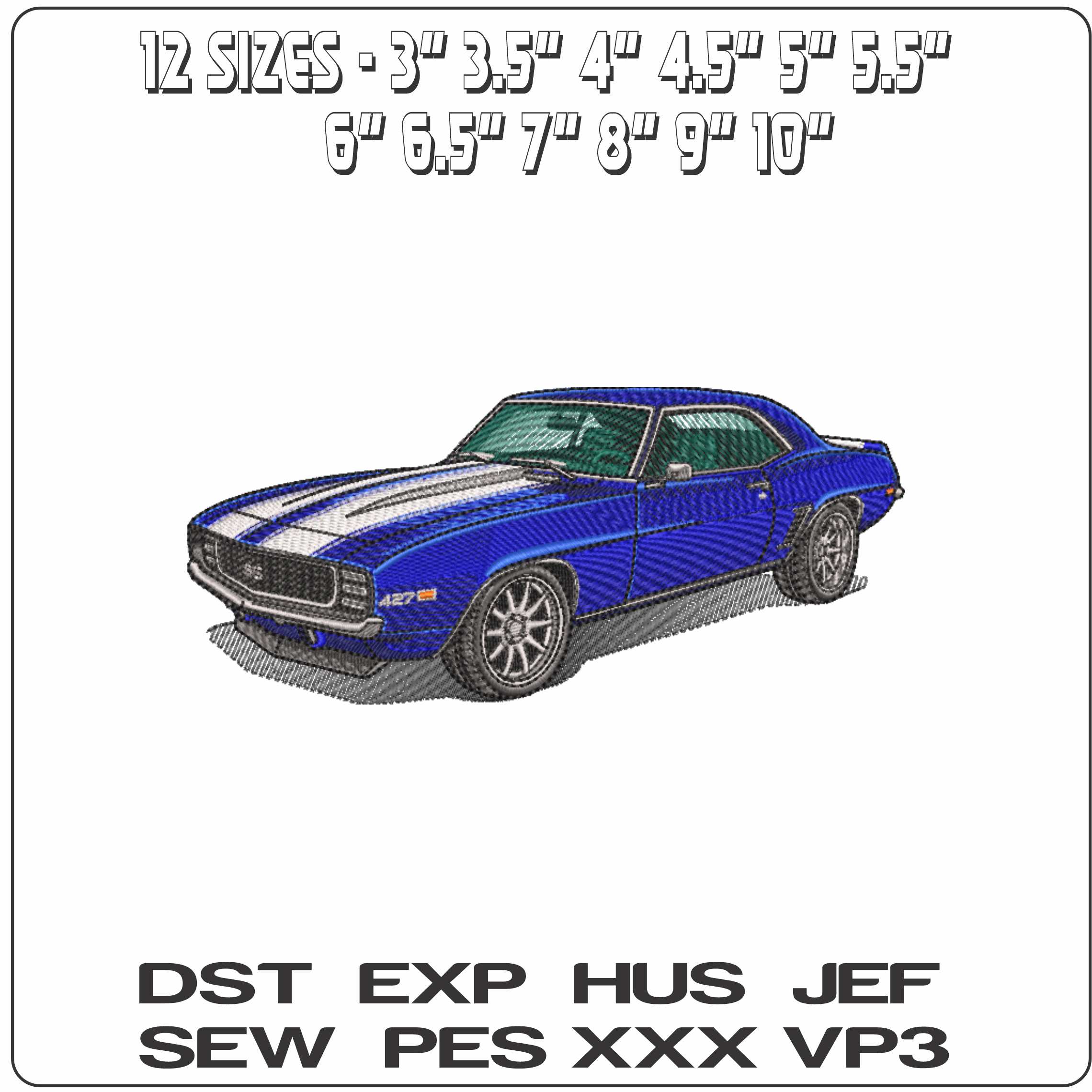 1969 Chevrolet Camaro SS     - Elegant embroidery design file-instant download — view 2