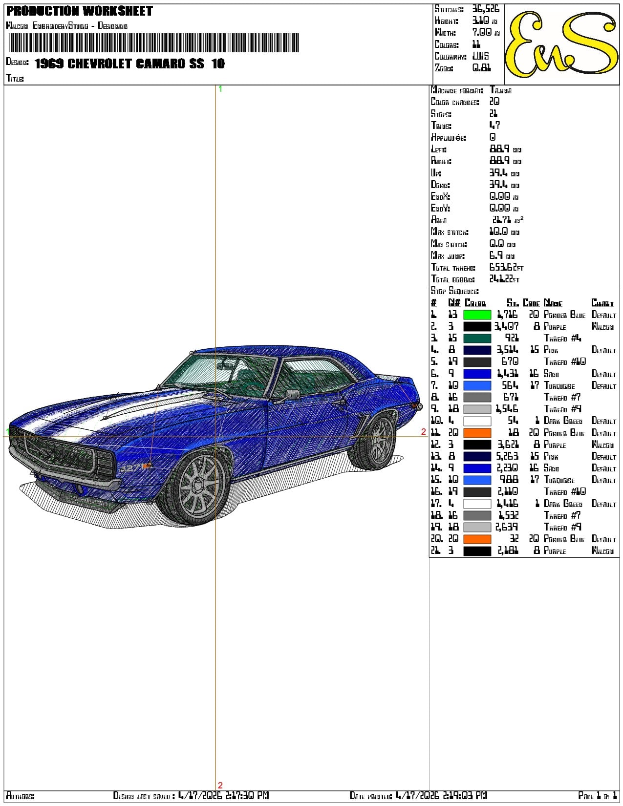 1969 Chevrolet Camaro SS     - Elegant embroidery design file-instant download — view 3