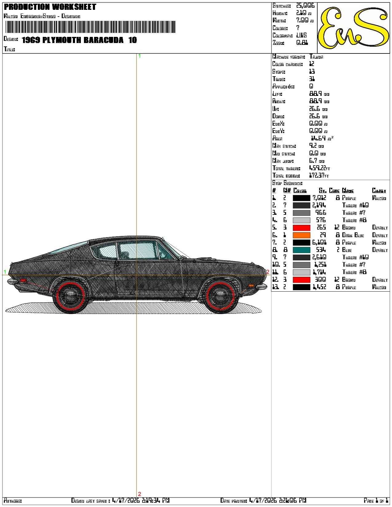 1969 Plymouth Baracuda      - Elegant embroidery design file-instant download — view 3