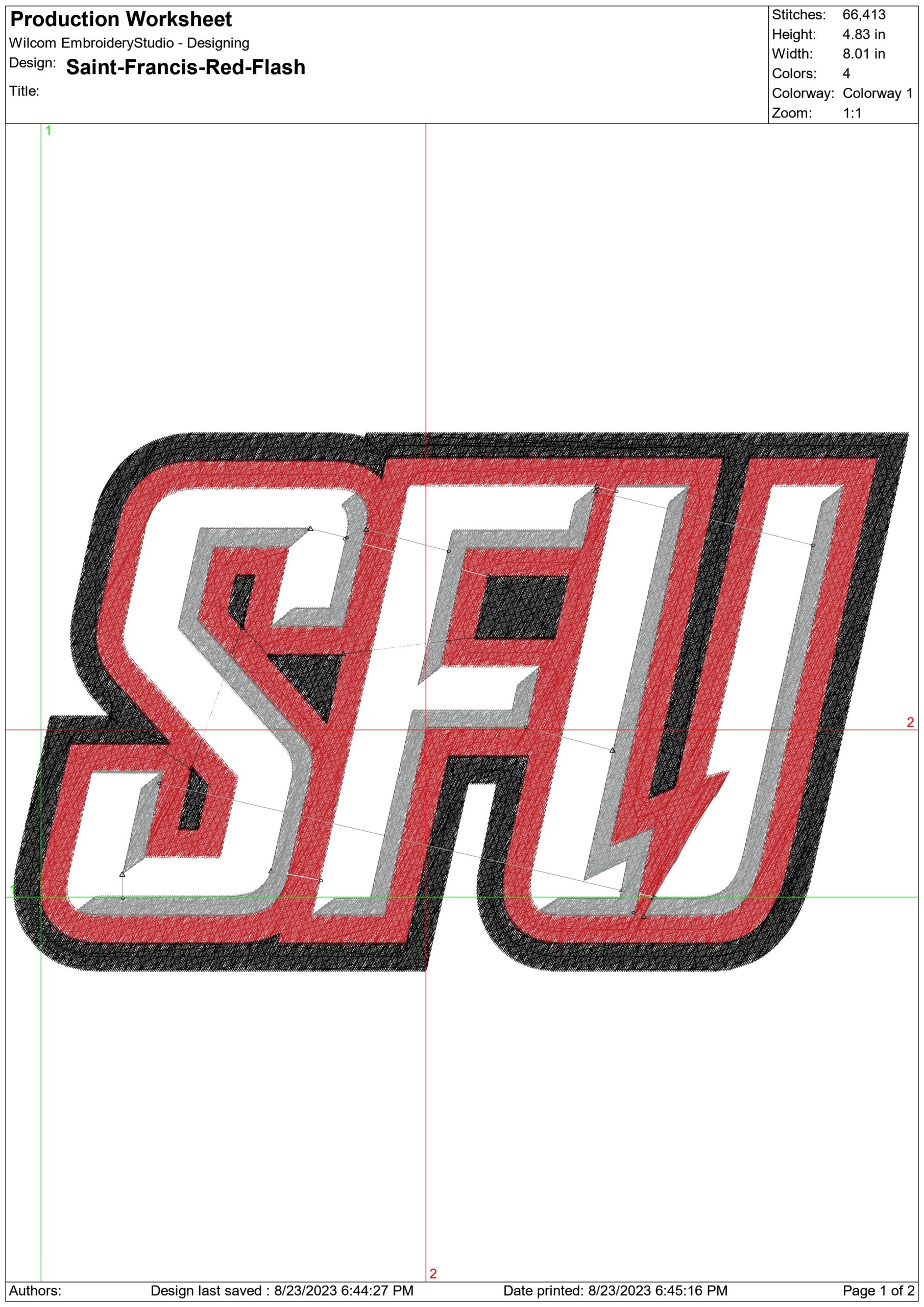 Saint Francis Red Flash embroidery design -Saint Francis Red Flash University men's football embroidery machine pattern embroidery file - instant download — view 2