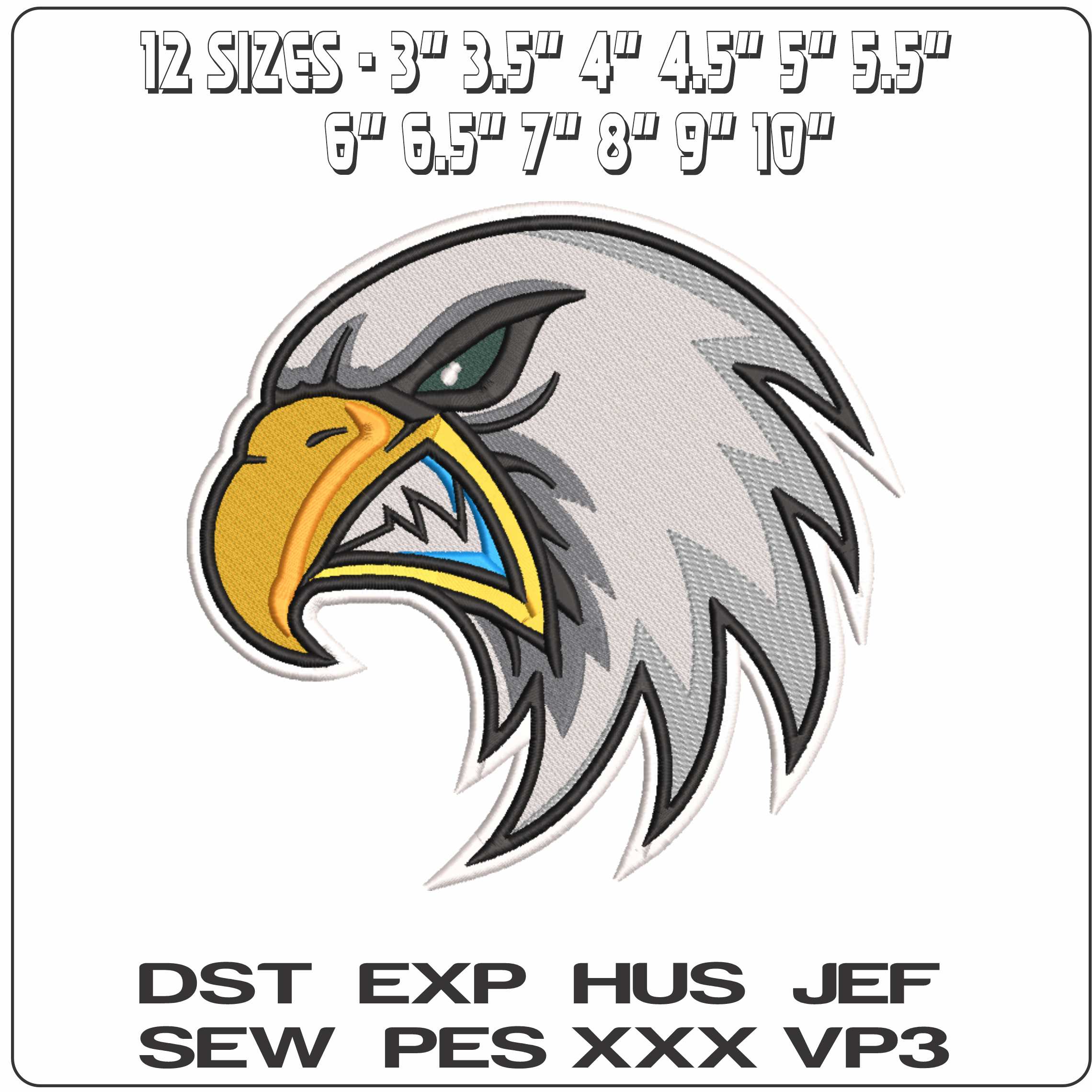 Angry Eagle Head      - Elegant embroidery design file-instant download — view 2