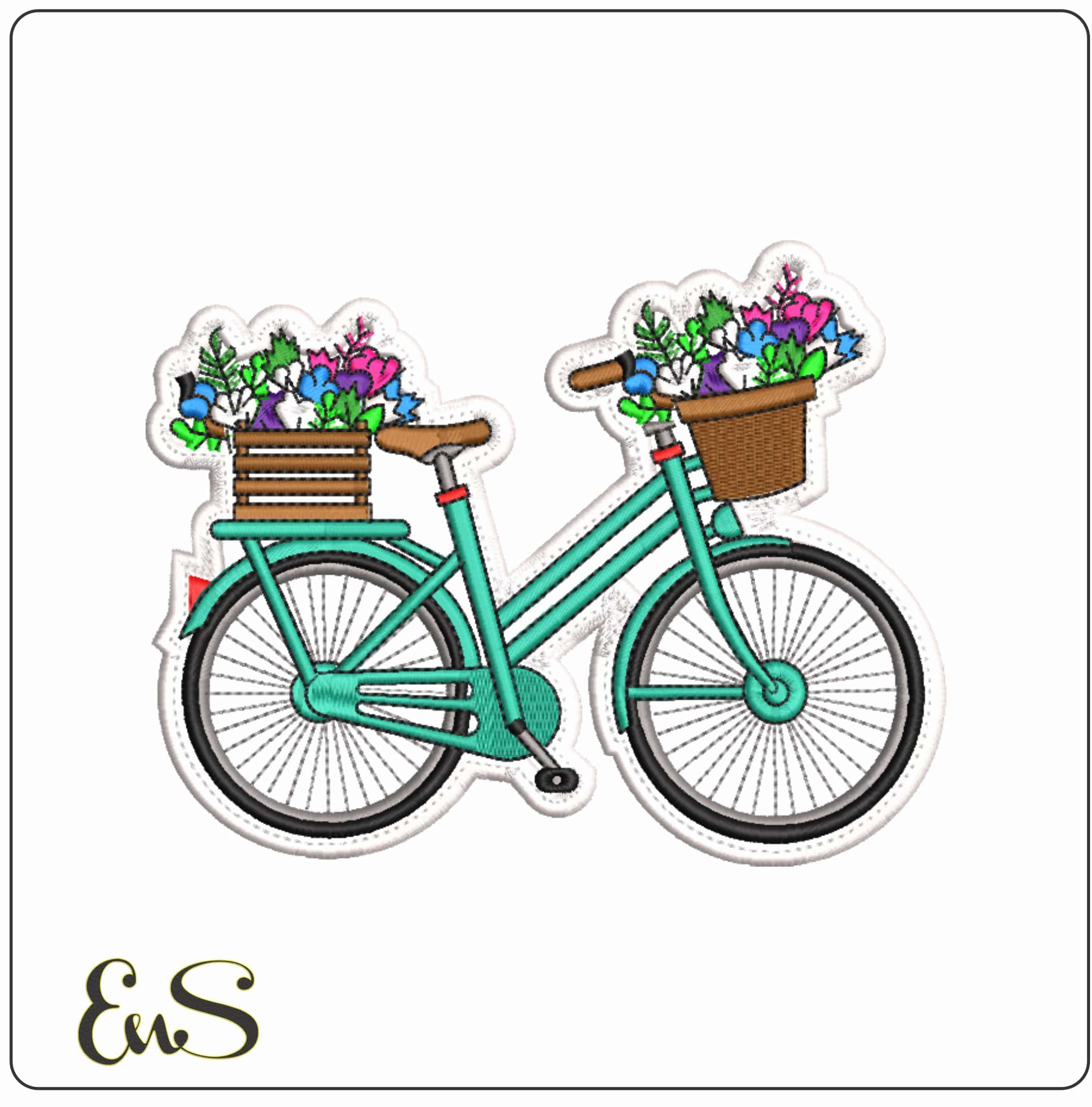 Bicycle with flowers and outline     - Elegant embroidery design file-instant download