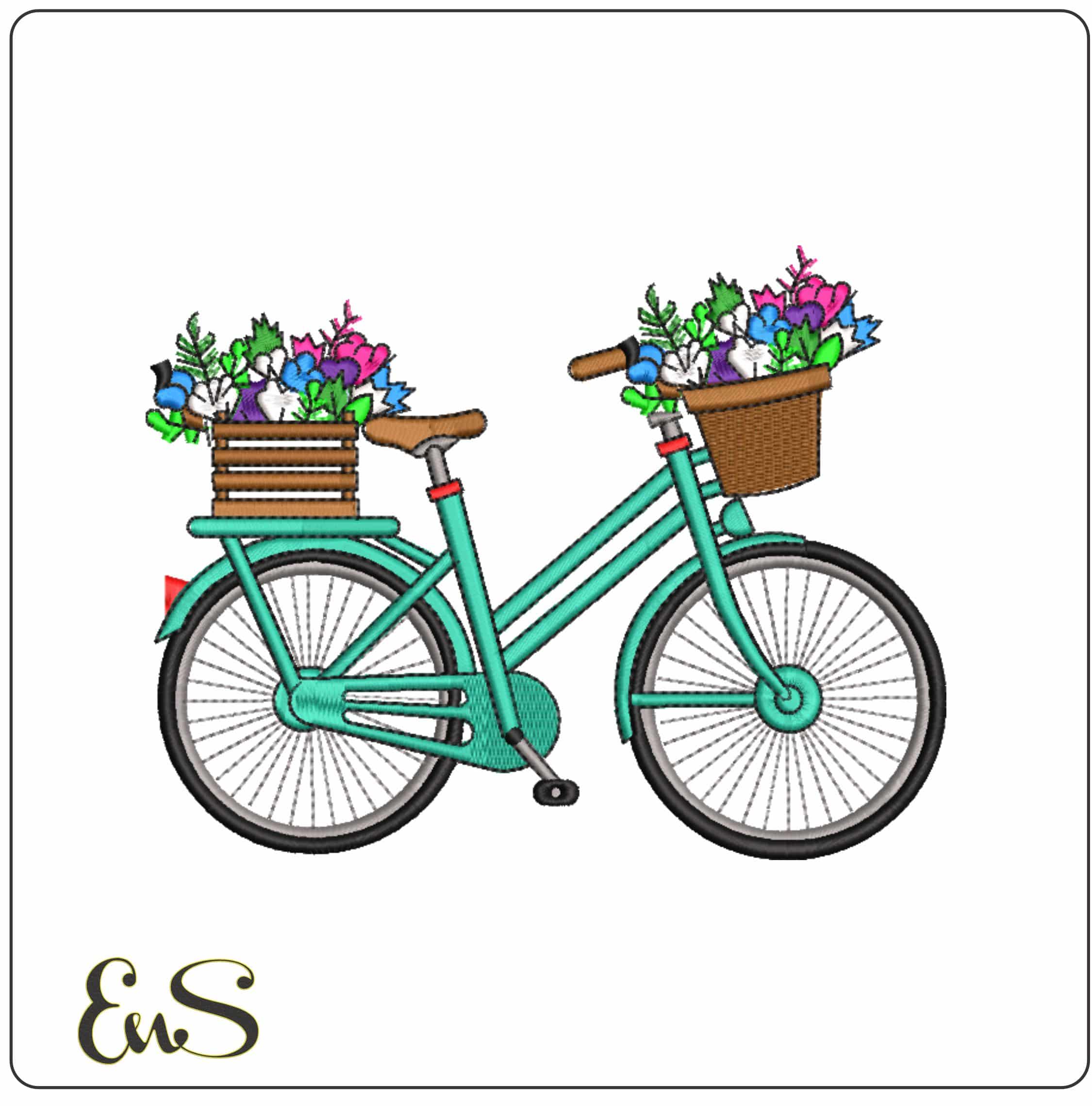 Bicycle with flowers front and back     - Elegant embroidery design file-instant download