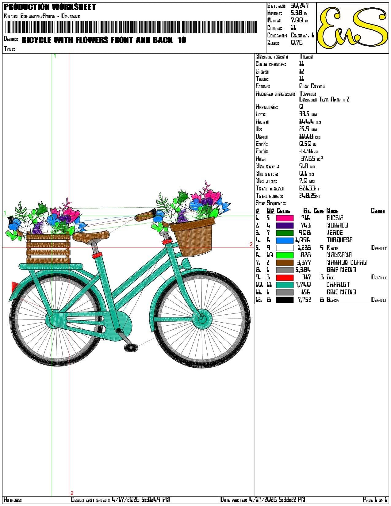 Bicycle with flowers front and back     - Elegant embroidery design file-instant download — view 3