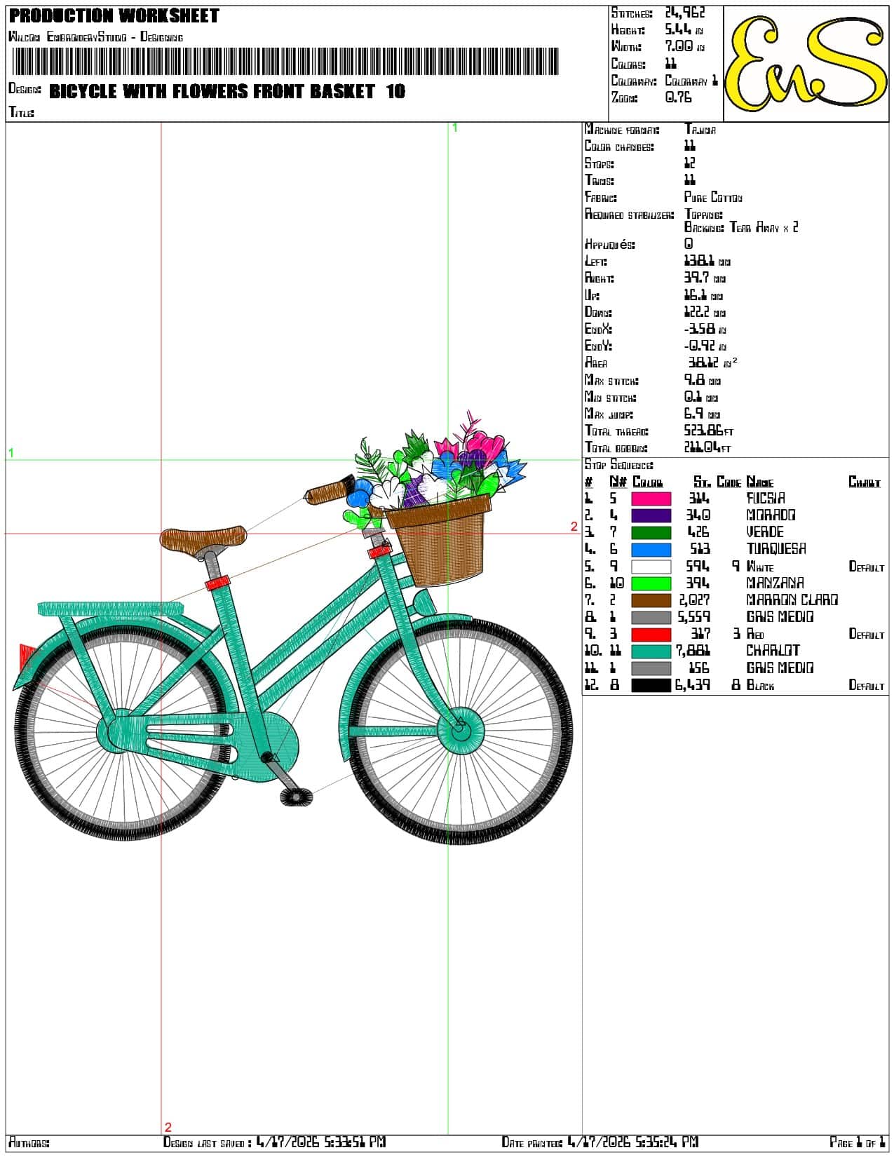 Bicycle with flowers front basket     - Elegant embroidery design file-instant download — view 3