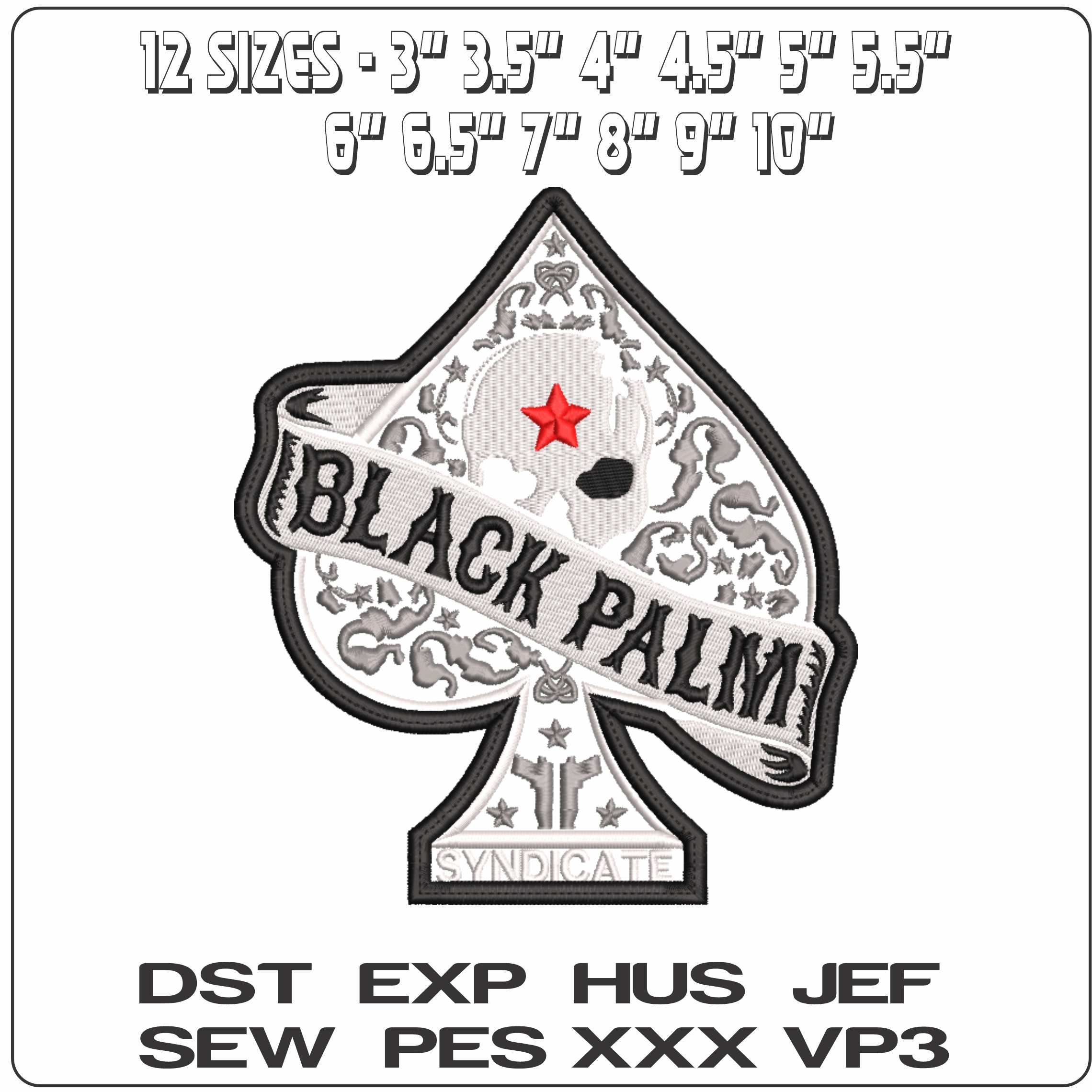 Black Palm Skull Ace of Spades     - Elegant embroidery design file-instant download — view 2
