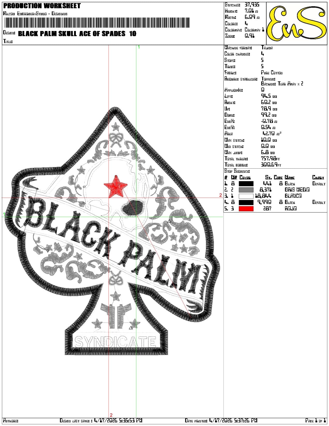Black Palm Skull Ace of Spades     - Elegant embroidery design file-instant download — view 3