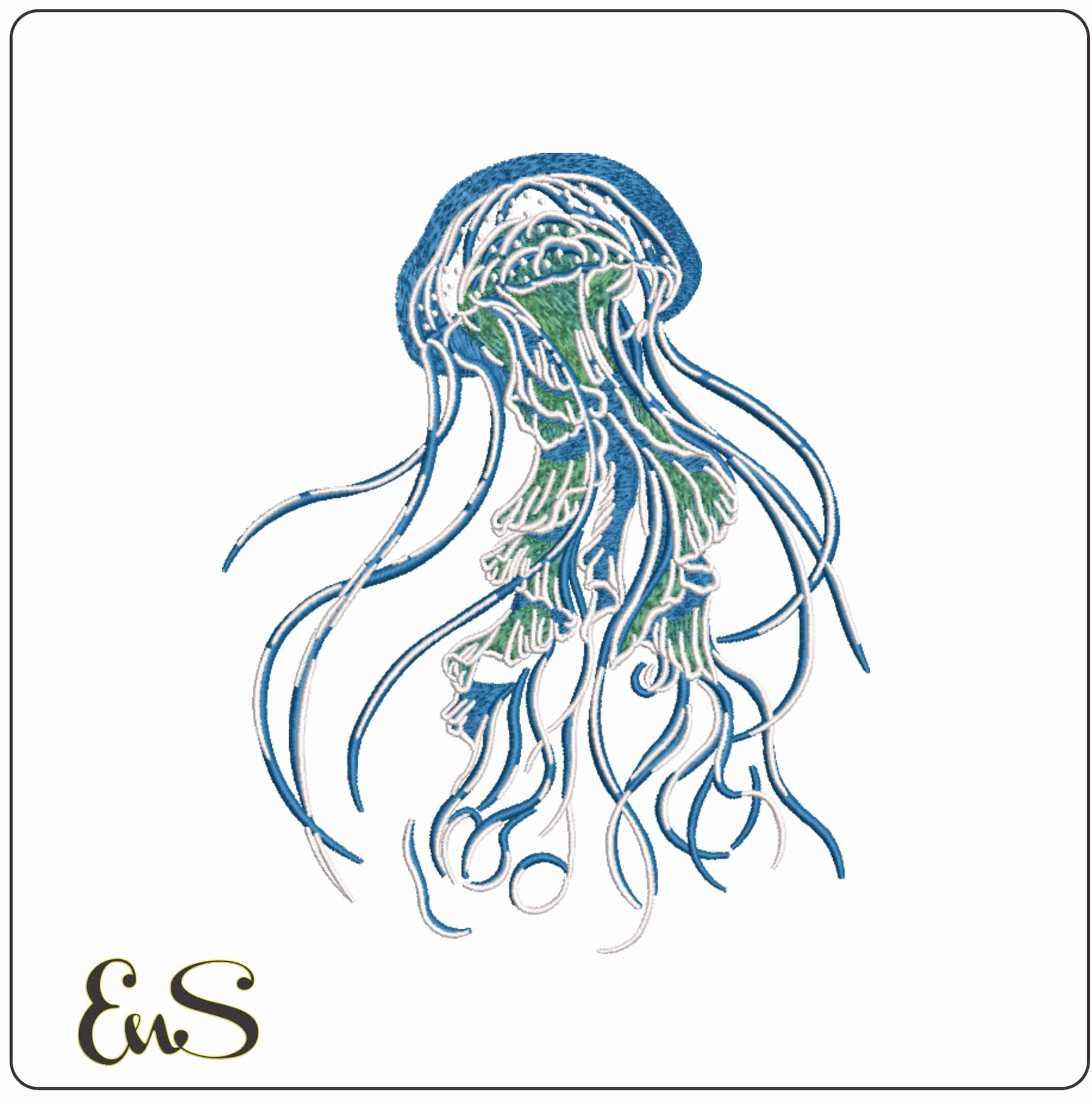 Blue Jelly Fish     - Elegant embroidery design file-instant download