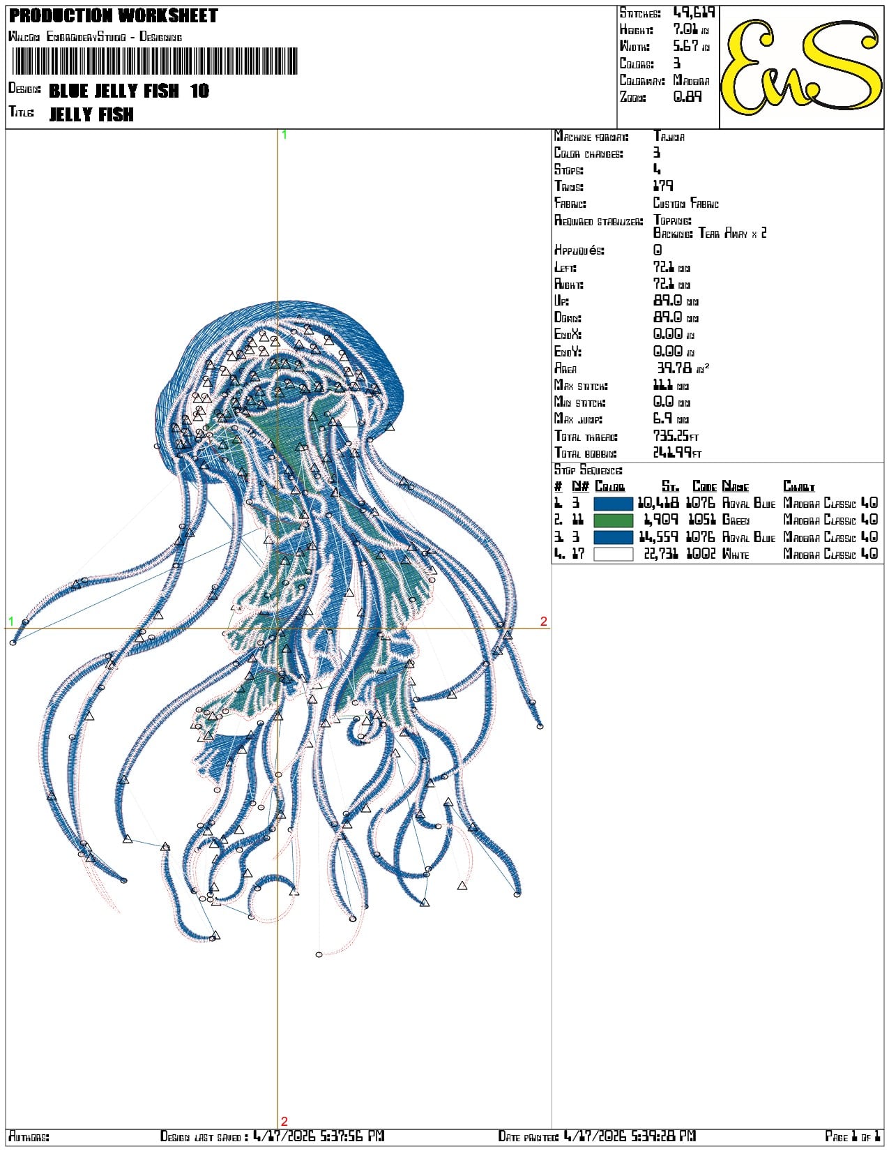 Blue Jelly Fish     - Elegant embroidery design file-instant download — view 3