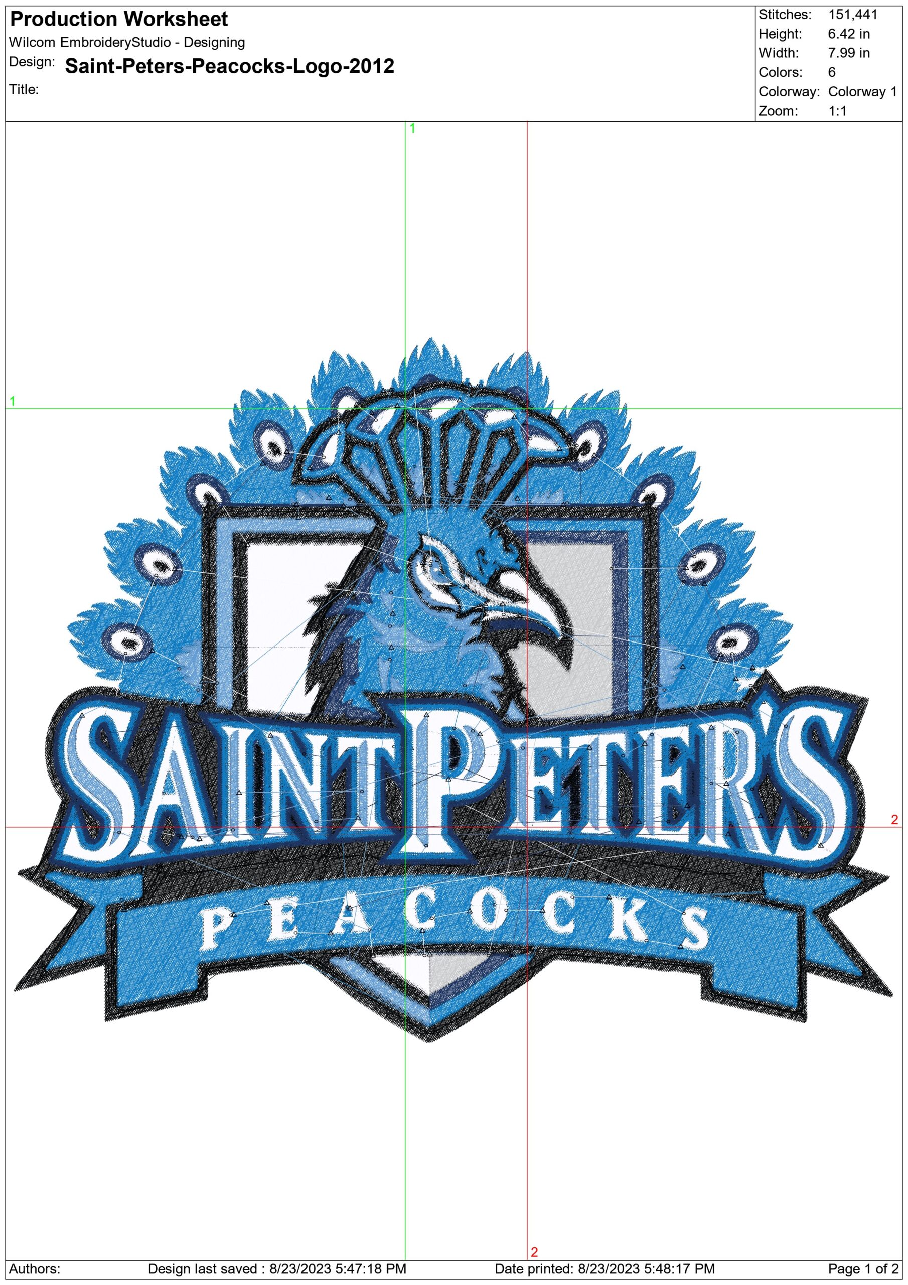 Saint Peter's Peacocks embroidery design -Saint Peter's Peacocks University woman basketball embroidery machine pattern embroidery file - instant download — view 2