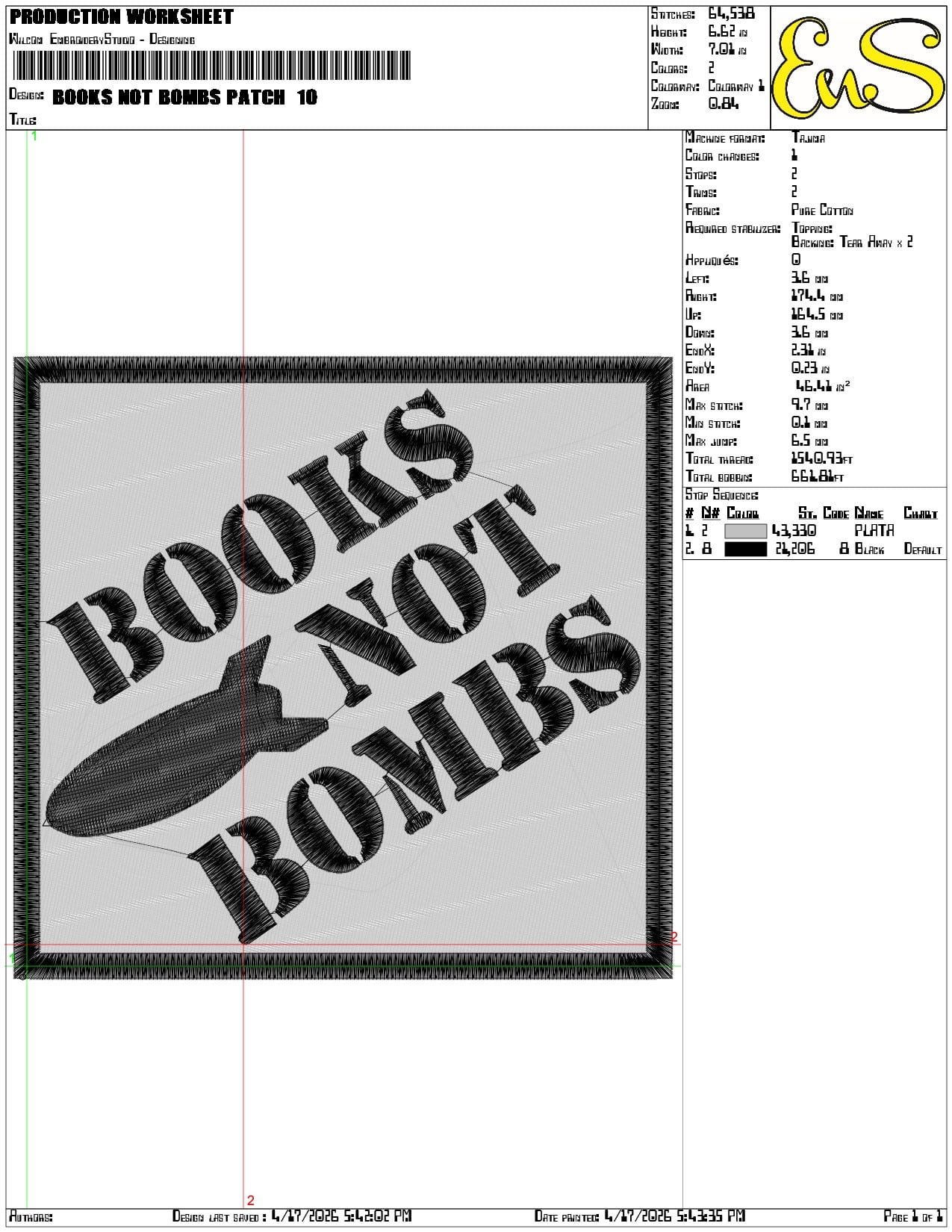Books not Bombs Patch    - Elegant embroidery design file-instant download — view 3