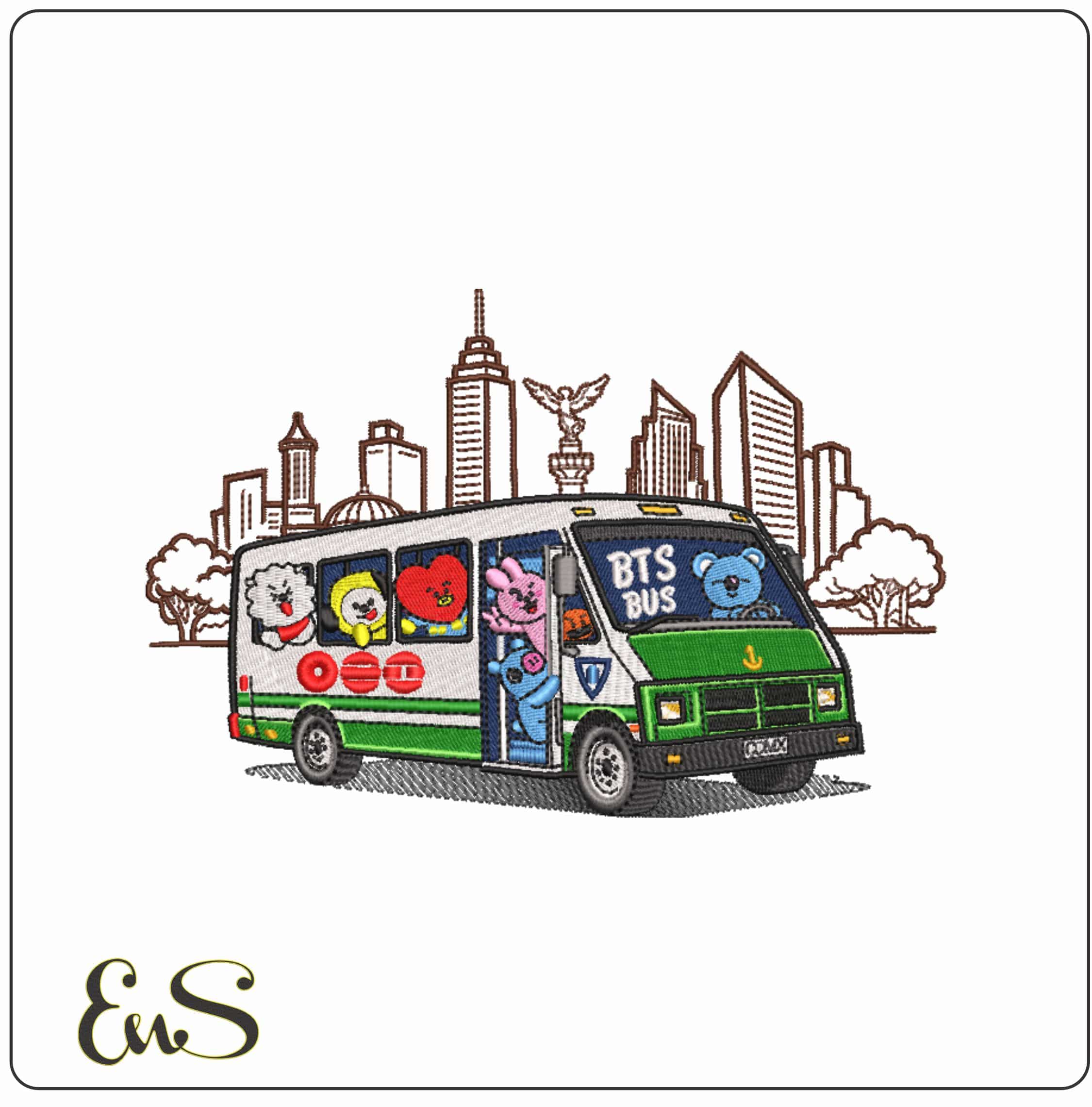 BTS Bus with Background   - Elegant embroidery design file-instant download