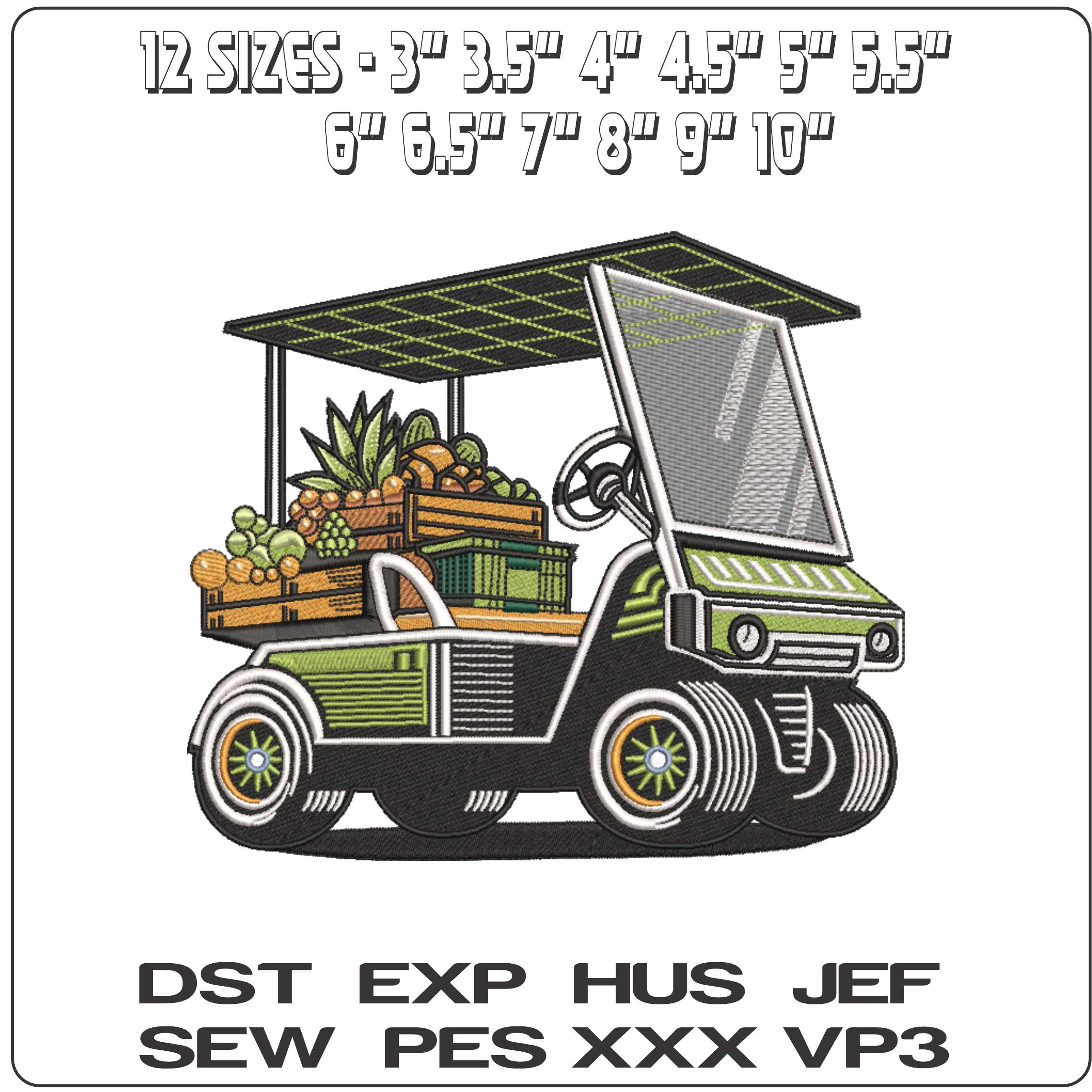 Buggy with Fruit   - Elegant embroidery design file-instant download — view 2