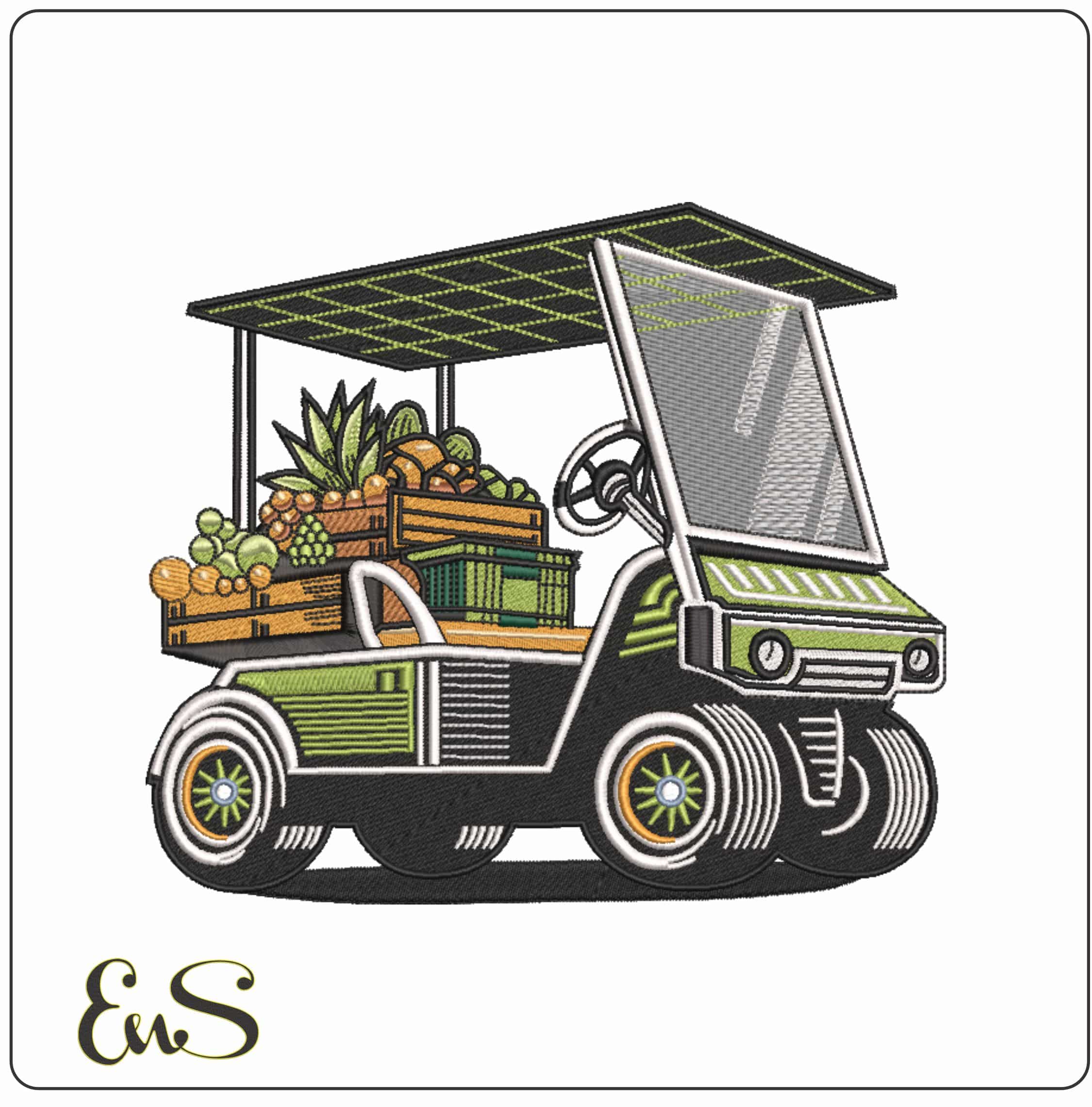 Buggy with Fruit   - Elegant embroidery design file-instant download