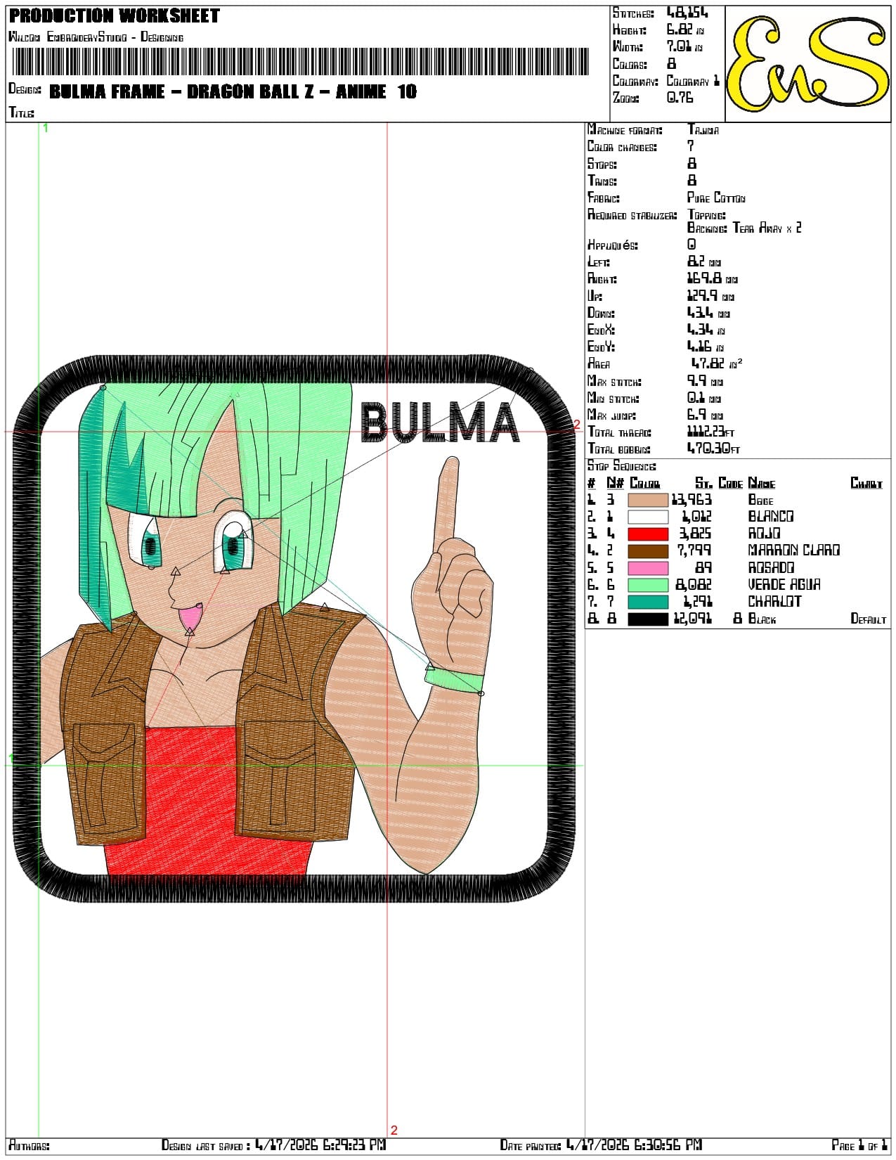 Bulma Frame Dragon Ball z Anime   - Elegant embroidery design file-instant download — view 3