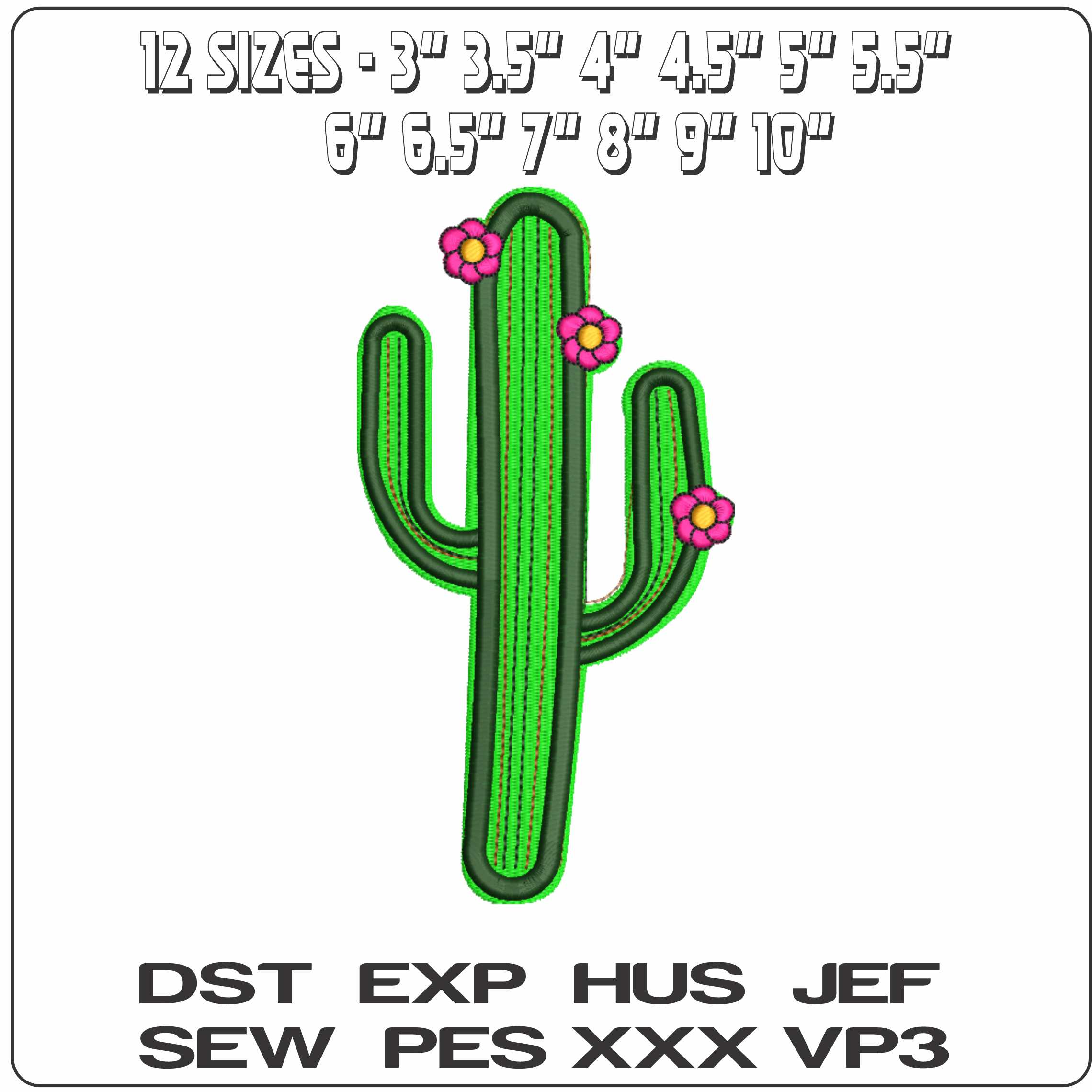 Cactus with Flowers   - Elegant embroidery design file-instant download — view 2