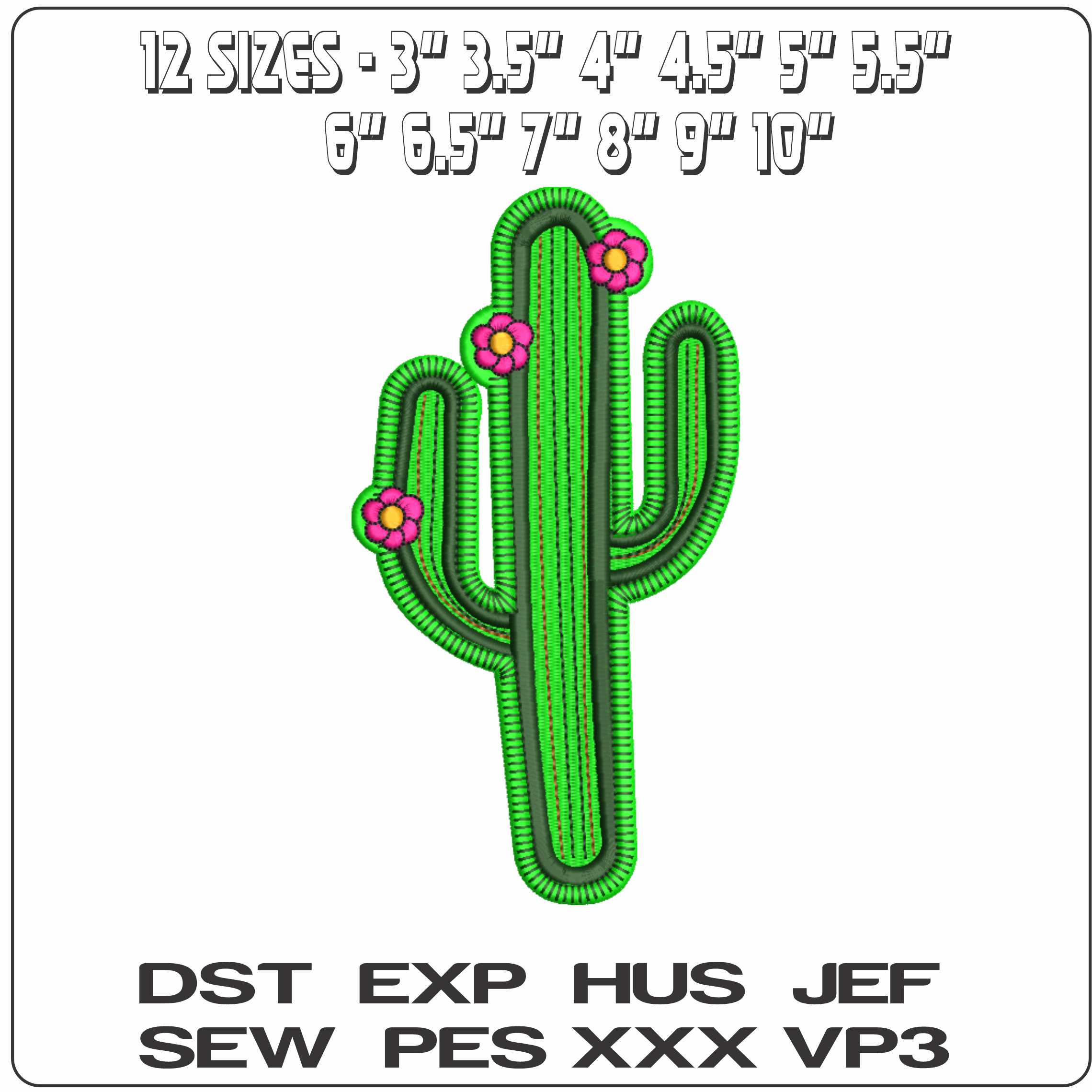 Cactus with Flowers Patch   - Elegant embroidery design file-instant download — view 2