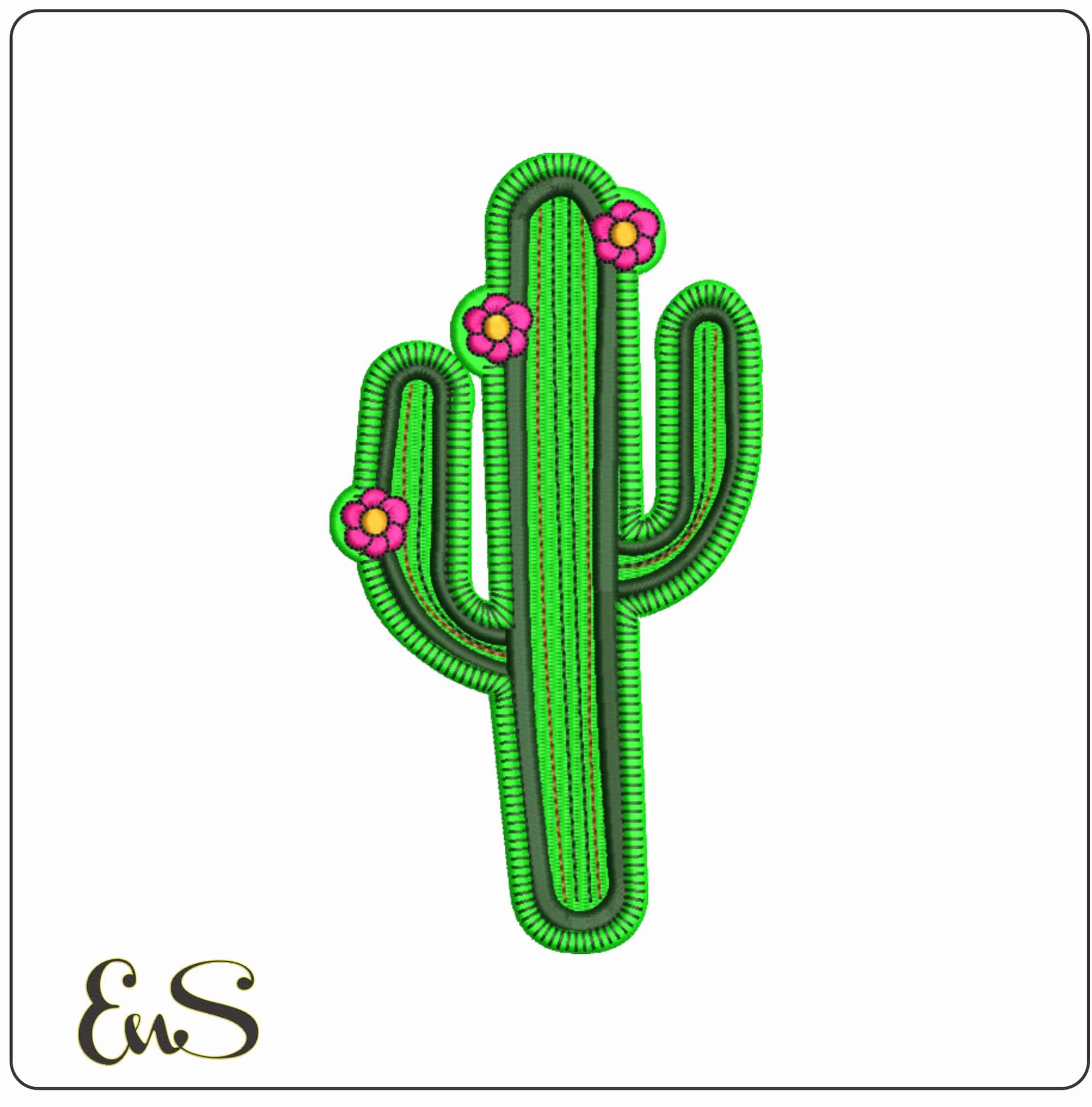 Cactus with Flowers Patch   - Elegant embroidery design file-instant download
