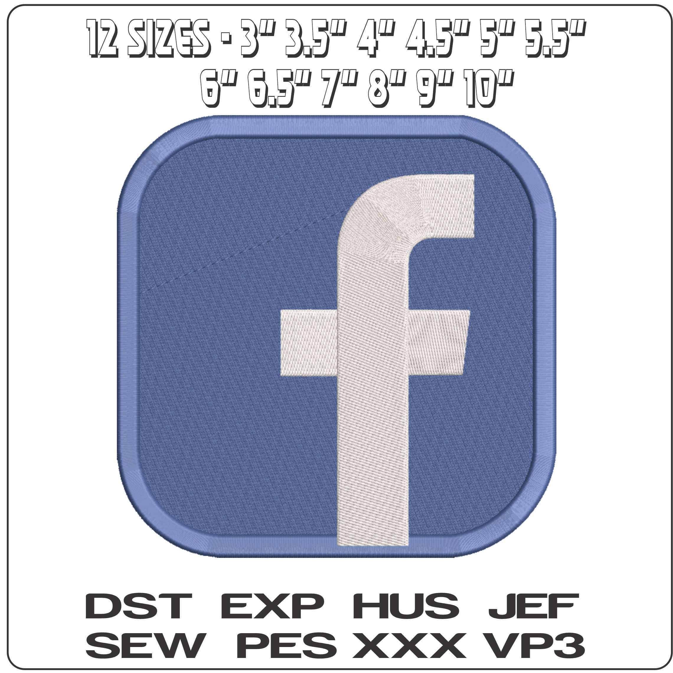 Facebook Patch  - Elegant embroidery design file-instant download — view 2
