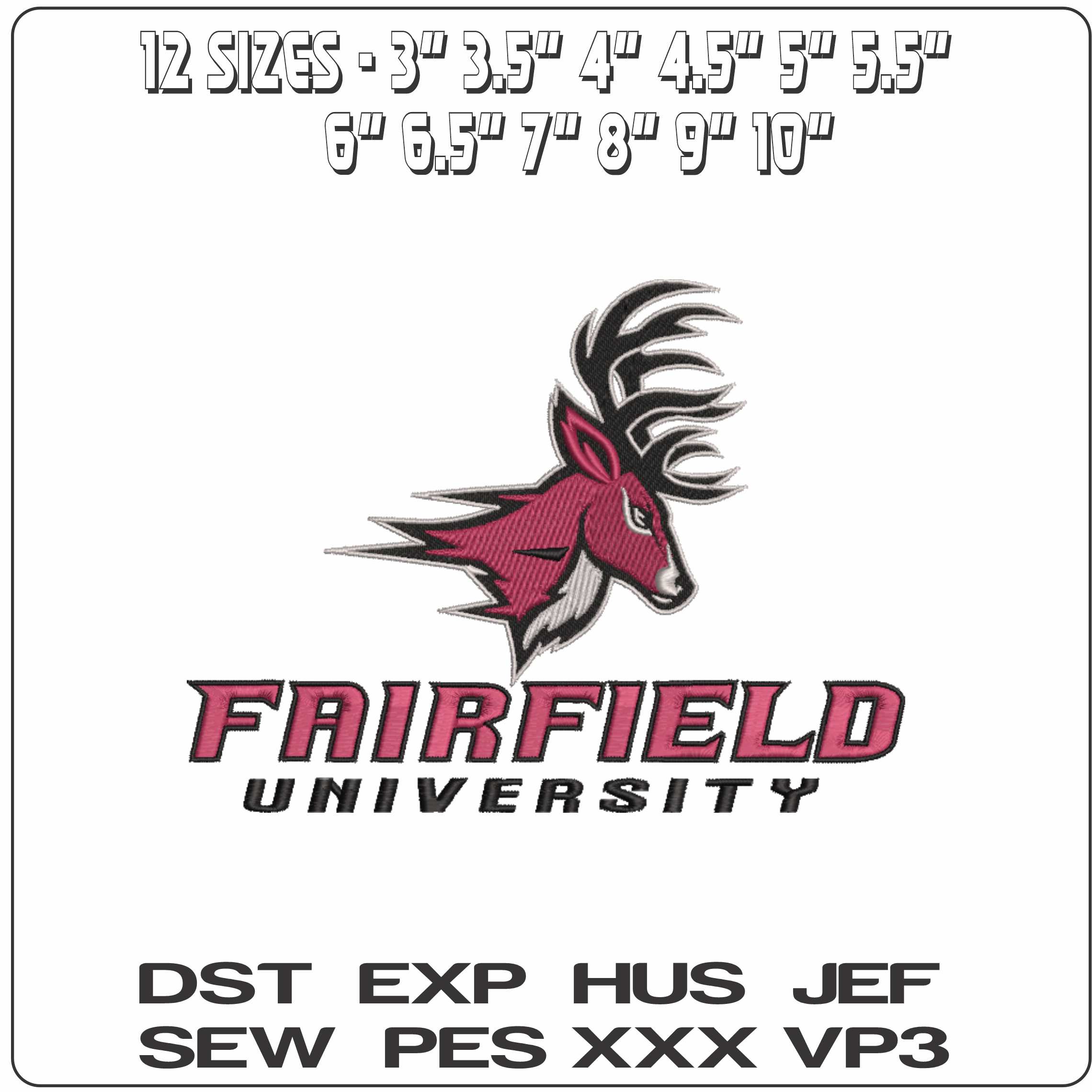 Fairfield Stags 2002 on Fairfield University  - Elegant embroidery design file-instant download — view 2